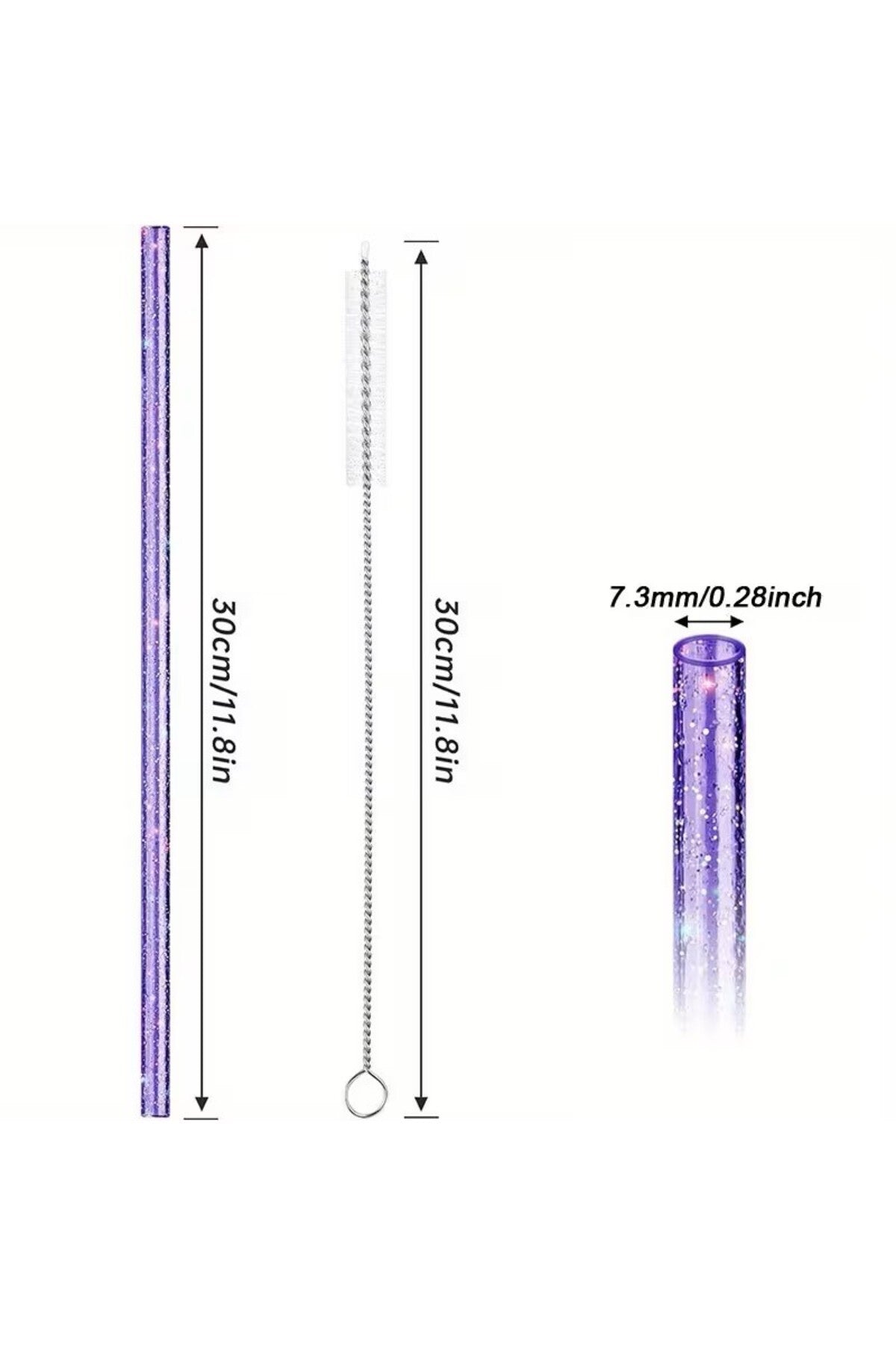 6 Adet Stanly Quencher Uyumlu Renkli Şeffaf Pipet ve 1 Adet Temizleme Fırçası