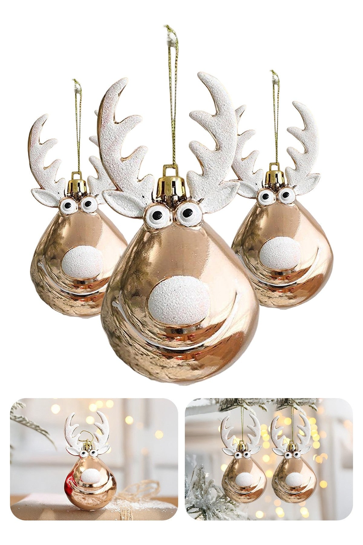 Yılbaşı Süsü Altın Geyik Figürlü Yılbaşı Ağacı Süsü Noel Dekoru Parlak Sevimli Noel Süsü Ağaç