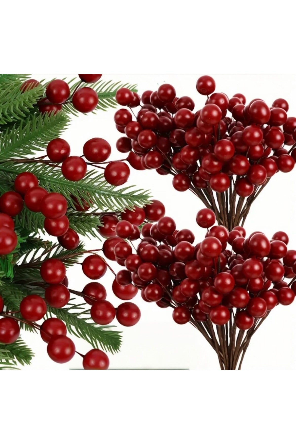 LED Peri Gün Işığı + 24 Adet Mini Uğur Kokina Red Berry Yılbaşı Süsü Gün Işığı