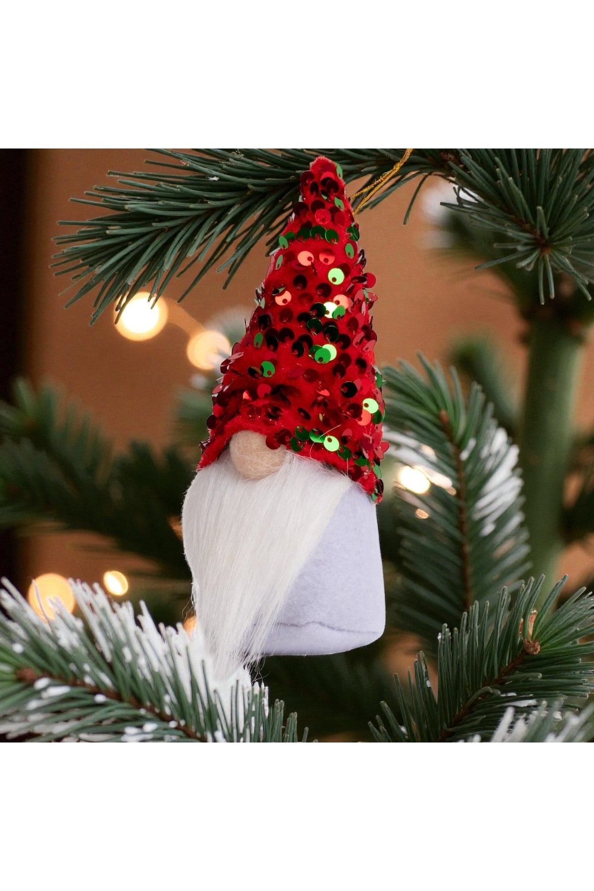 Gnome Şans Cücesi (15 cm) – Kırmızı Yeşil Payetli Şapkalı Yılbaşı Süsü Dekorasyonu