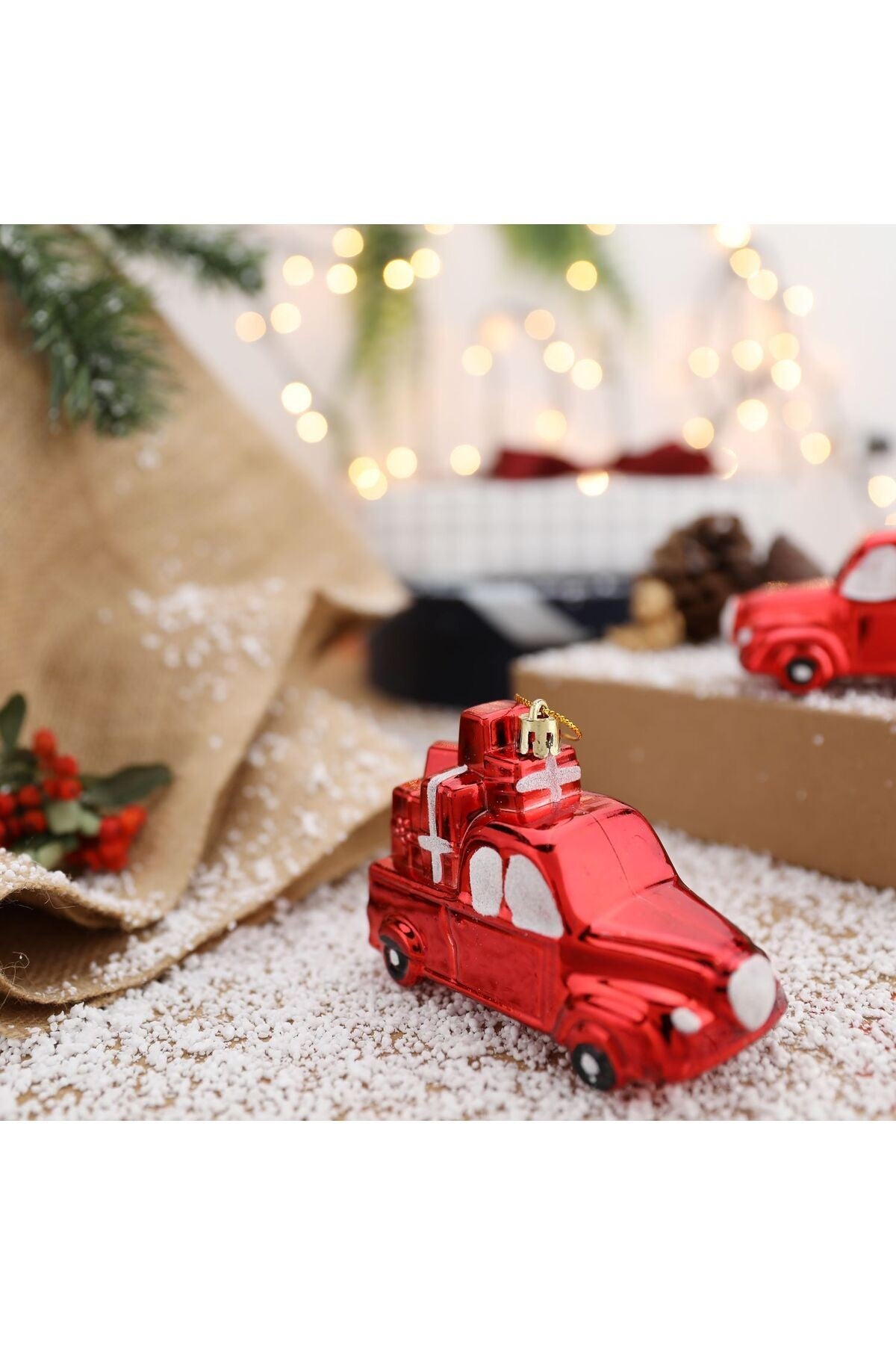 2 Adet Araba Şeklinde Çam Ağacı Süsü, Yılbaşı Noel Ağacı Dekorasyonu