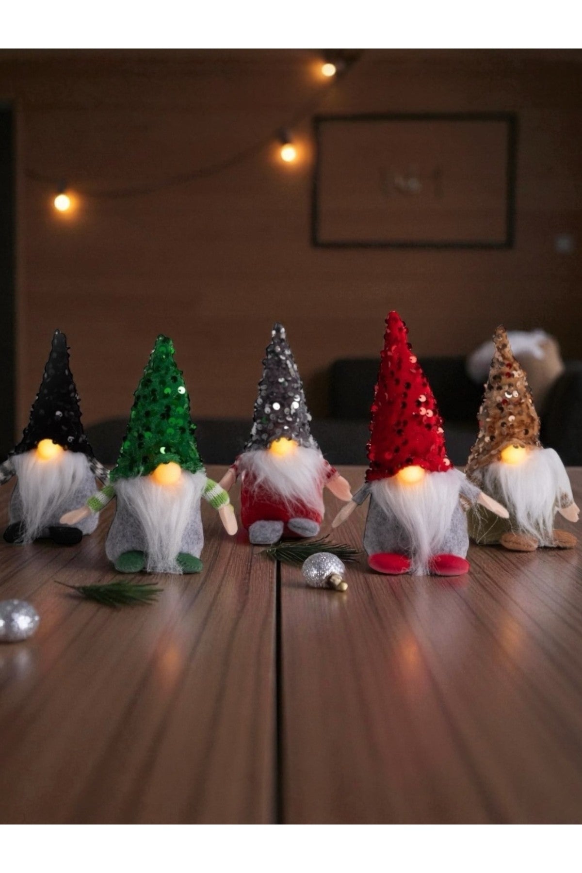 1 Adet 18 cm Burnu Yanan Gnome Payetli Yılbaşı Şans Cücesi Yılbaşı Süsü