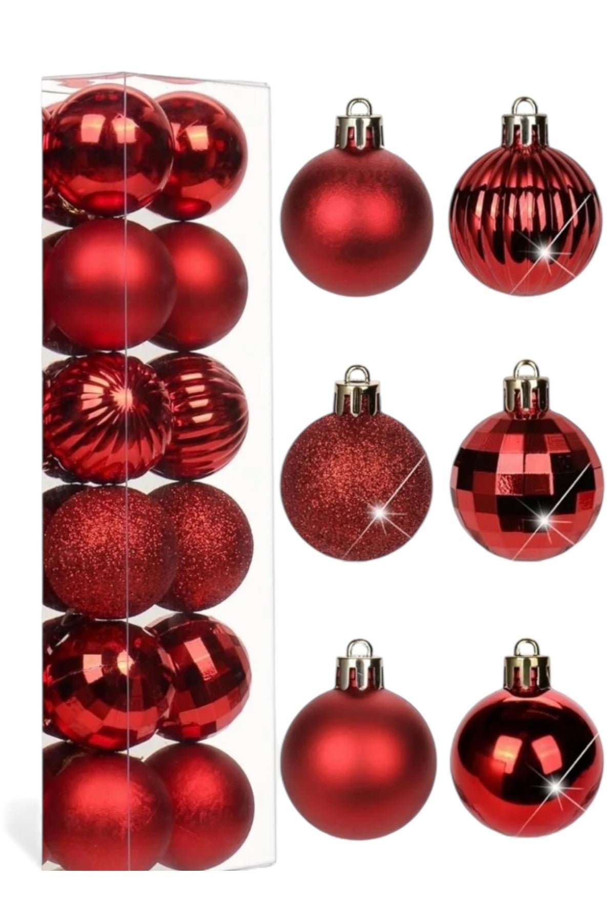 12'li Kırmızı Yılbaşı Topu 3 Cm , Noel Ağacı Topu, Çam Ağacı Topu