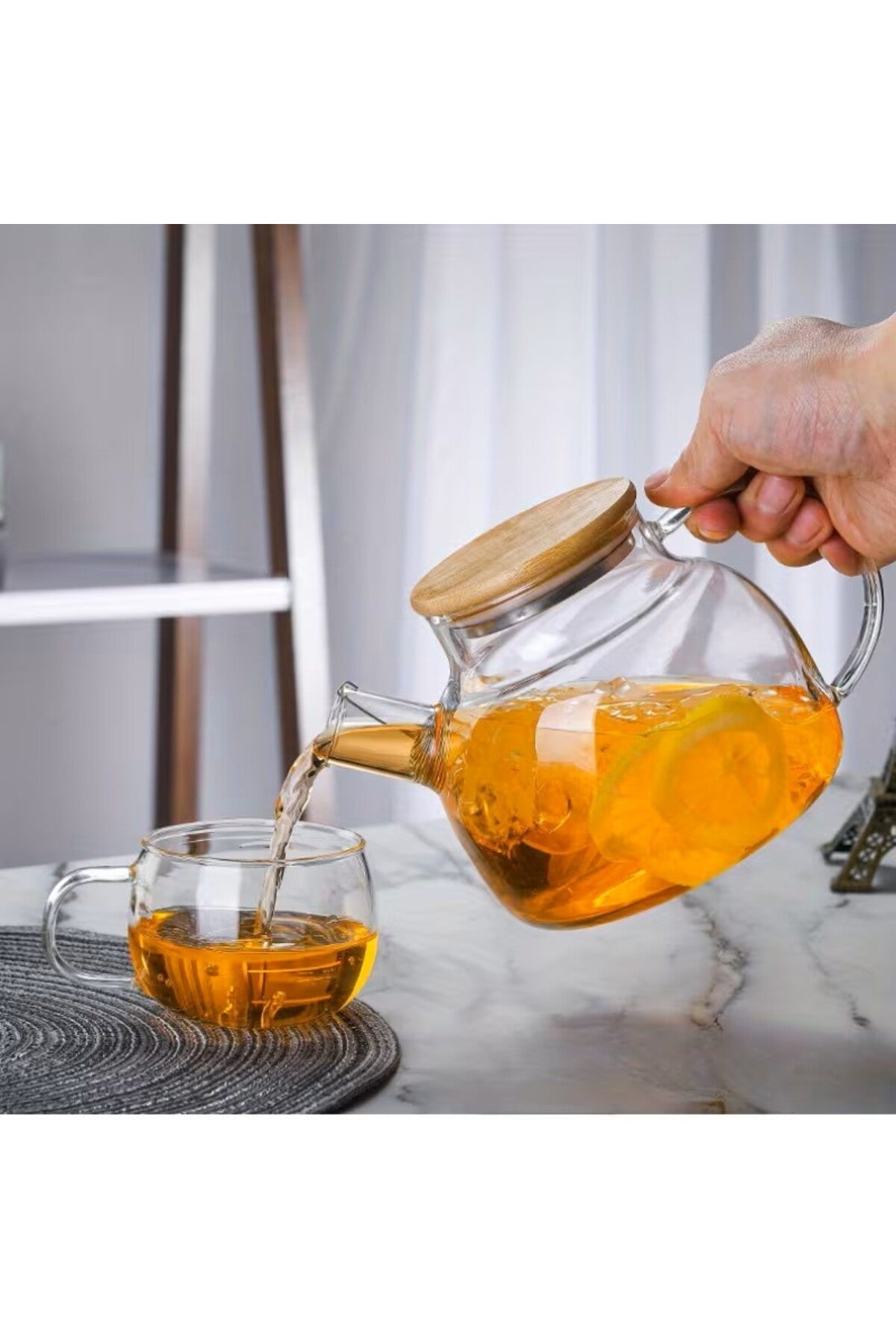 Isıya Dayanıklı 1000 ml Süzgeçli Cam Demlik Bitki Çayları , Borosilikat ,Sürahi