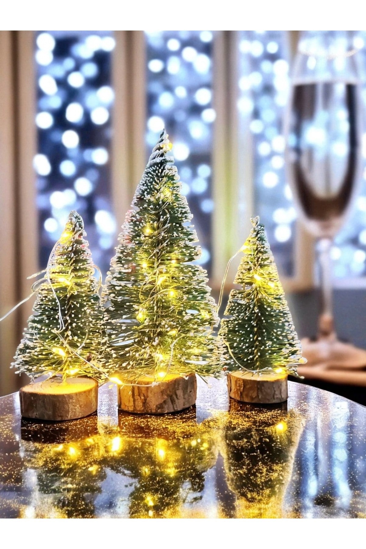 3’lü Çam Ağacı Seti – ( 2 Adet 10 cm, 1 Adet 15 cm) + 12 li 3 cm top + LED Peri Işık+ 15 cm Yıldız