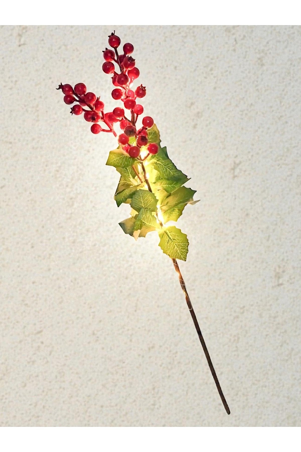 LED Peri Gün Işığı + 4 Adet 60 Cm Yılbaşı Kokina Kırmızı Berry Sapları Noel Berry Dalları
