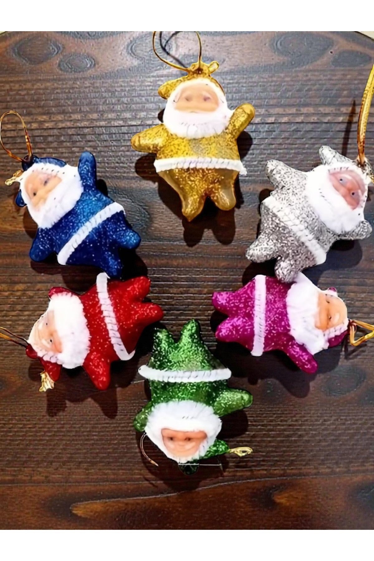 6’lı Yılbaşı Noel Baba Asma Süs – Parlak Simli Renkli Christmas Tree Ornament