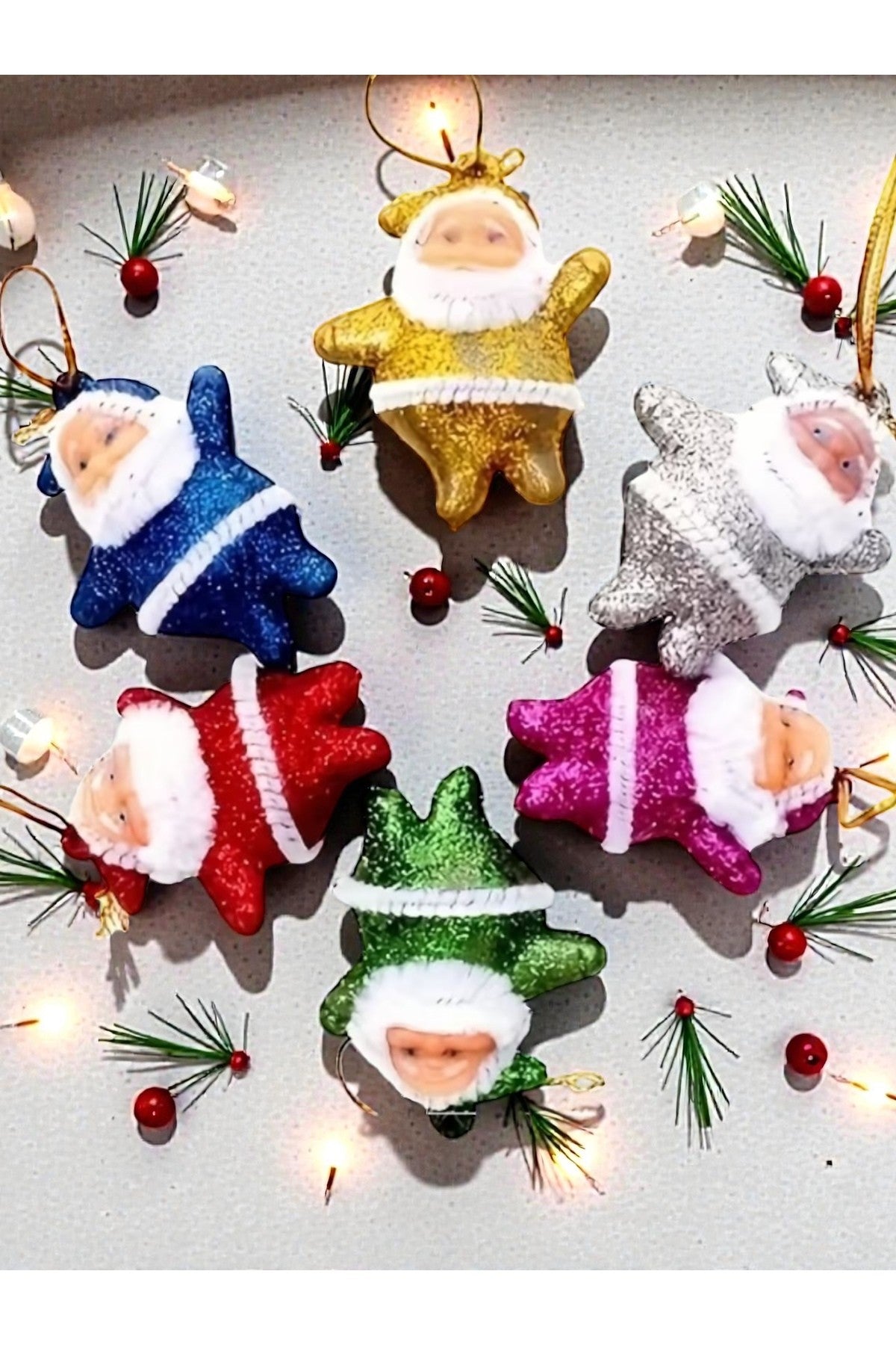 6’lı Yılbaşı Noel Baba Asma Süs – Parlak Simli Renkli Christmas Tree Ornament