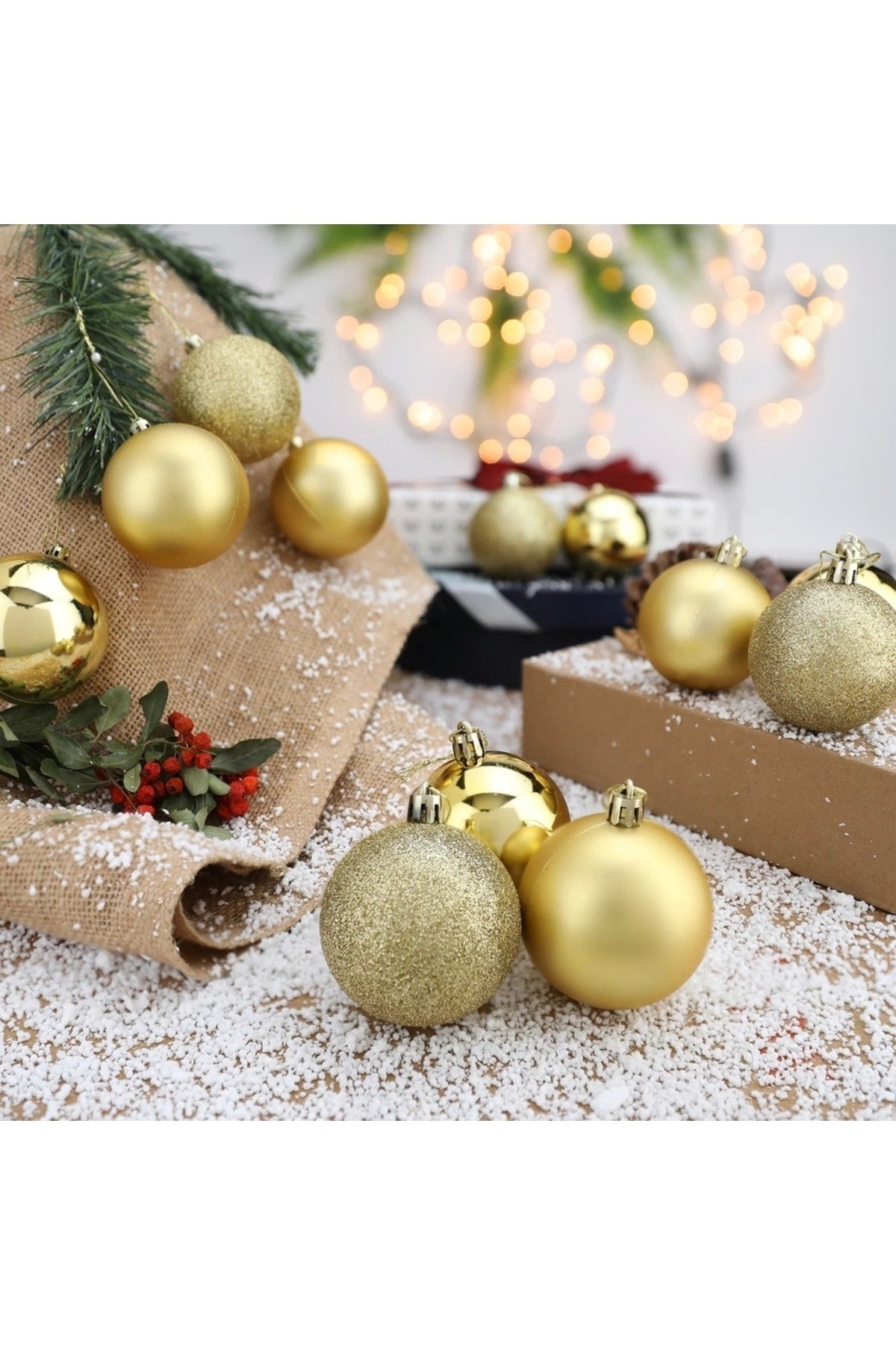12'li Gold 5 Cm Yılbaşı Topu, Noel Topu,çam Ağacı Topu, Süs Topu