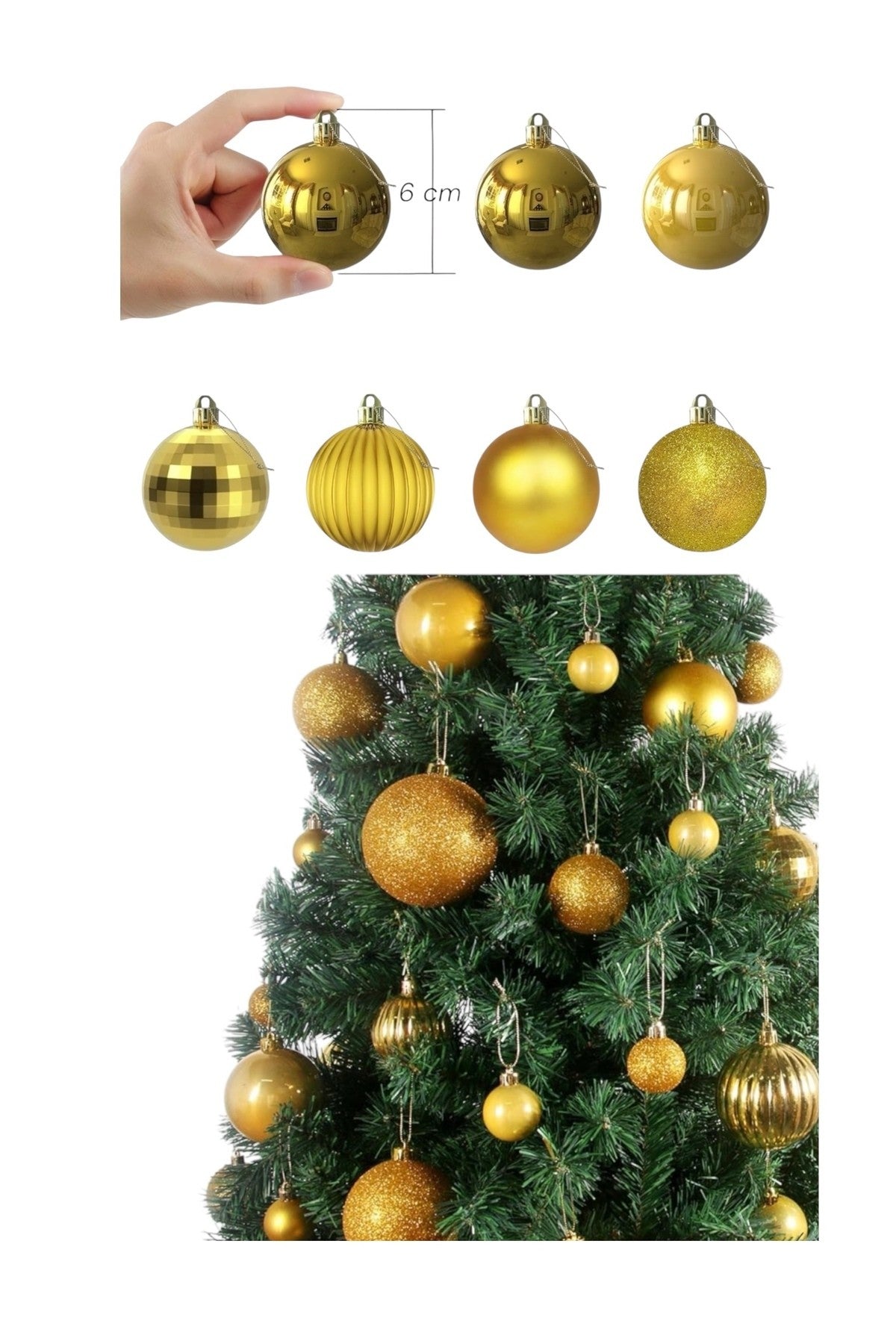 12'li Gold 5 Cm Yılbaşı Topu, Noel Topu,çam Ağacı Topu, Süs Topu