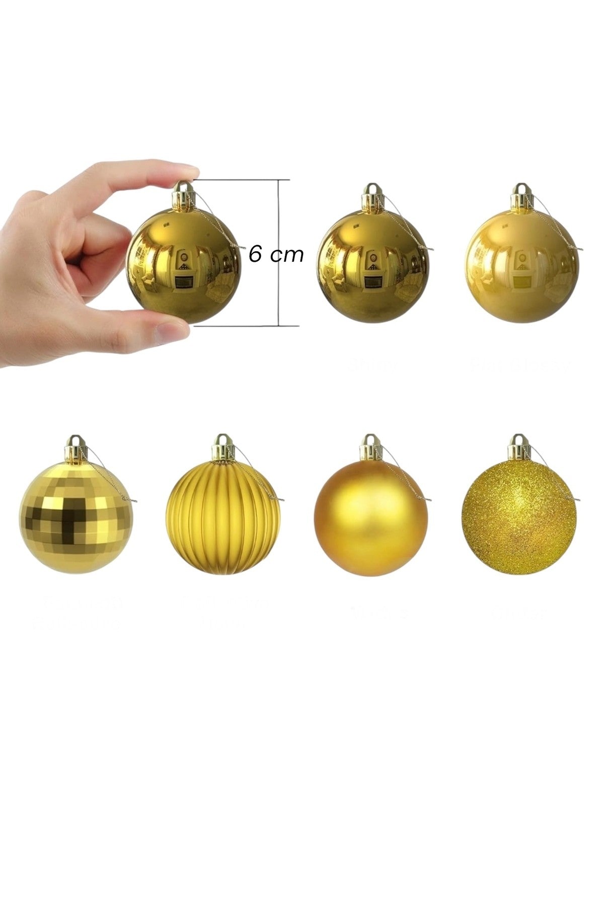 12'li Gold 5 Cm Yılbaşı Topu, Noel Topu,çam Ağacı Topu, Süs Topu