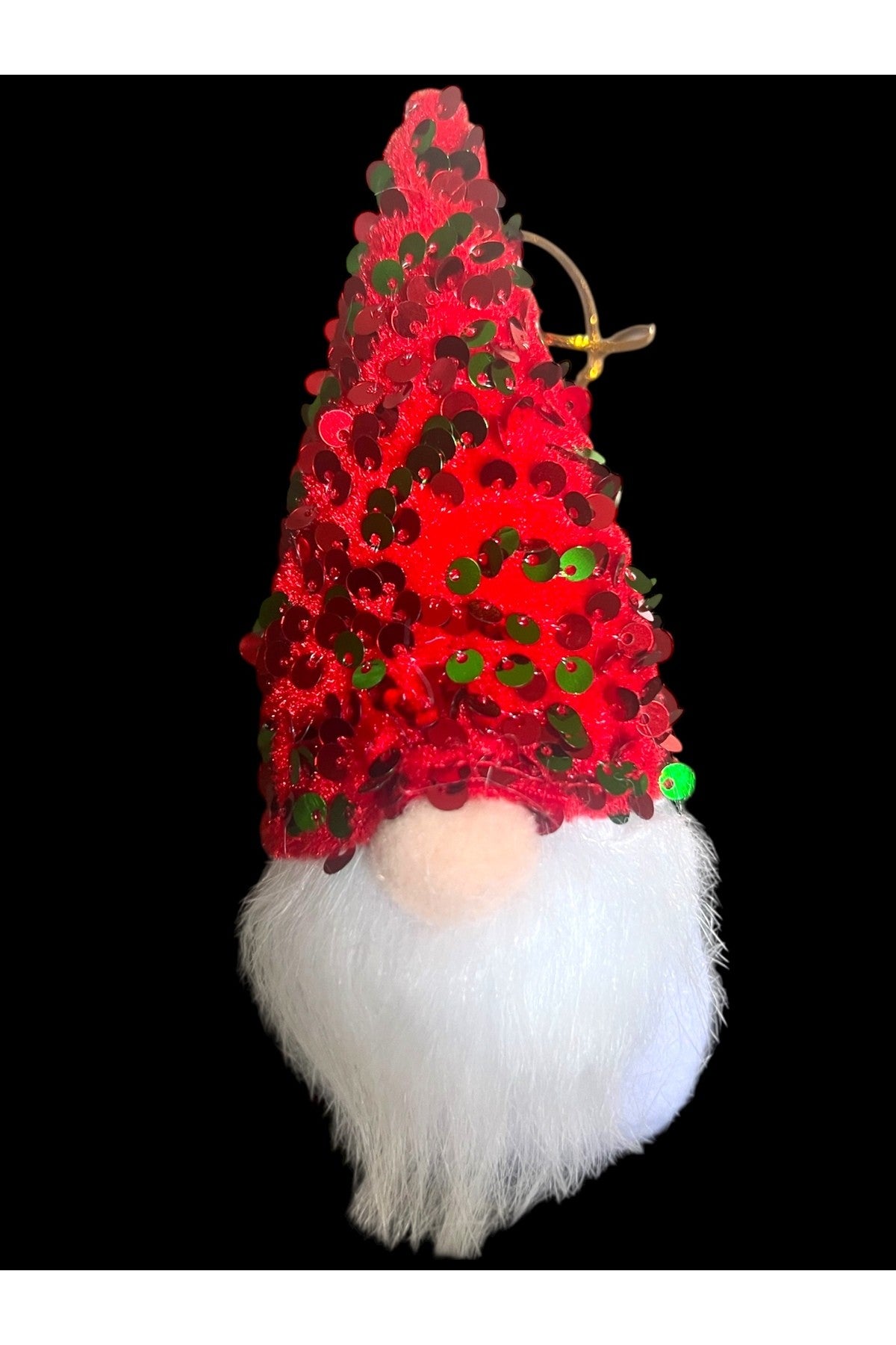 Gnome Şans Cücesi (15 cm) – Kırmızı Yeşil Payetli Şapkalı Yılbaşı Süsü Dekorasyonu