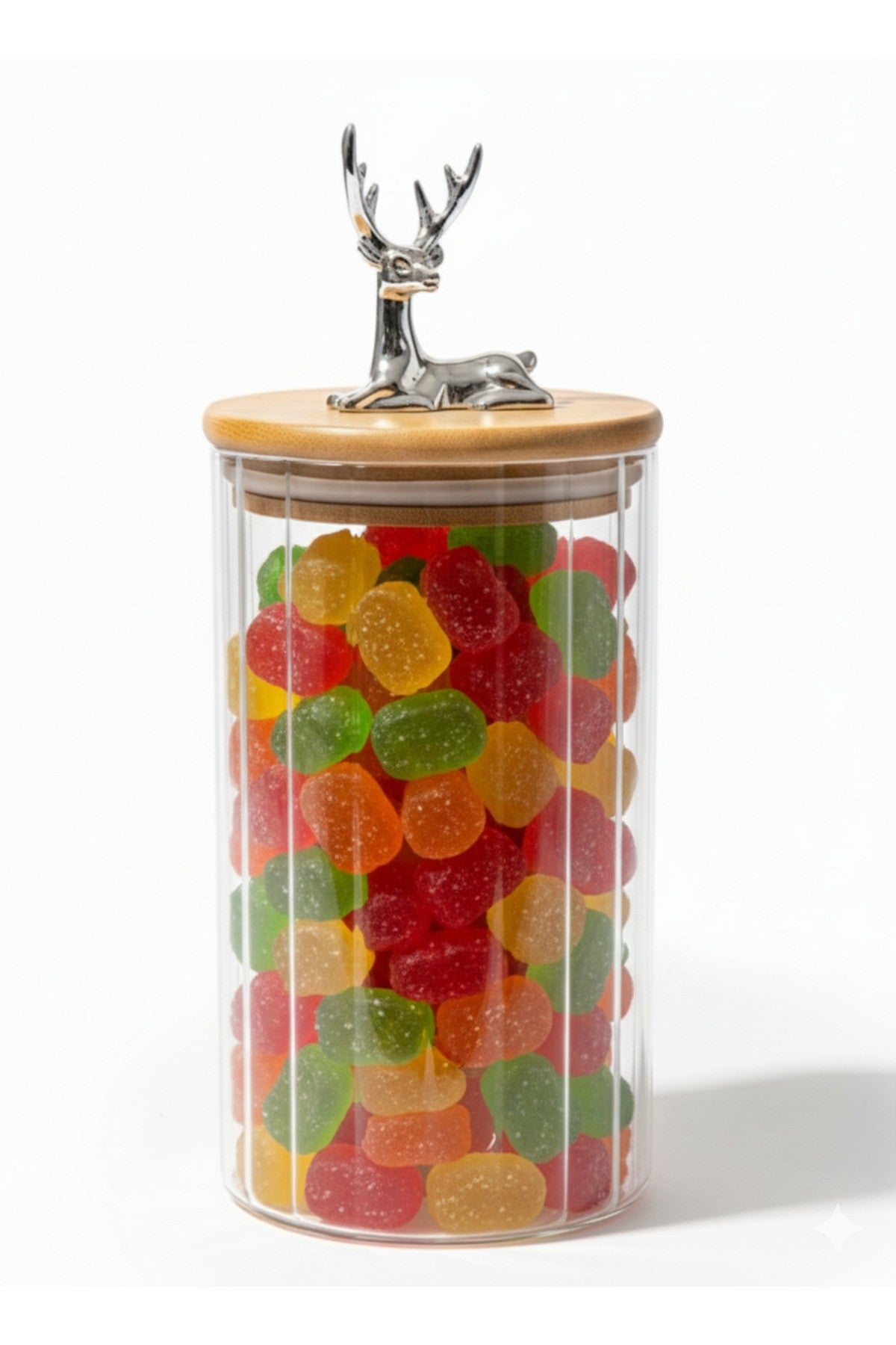 (9x15 CM) 750 ml 1 Adet Geyikli Cam Saklama Kavanozu Geyik Başı Gümüş Renk Hava Geçirmez Y-401