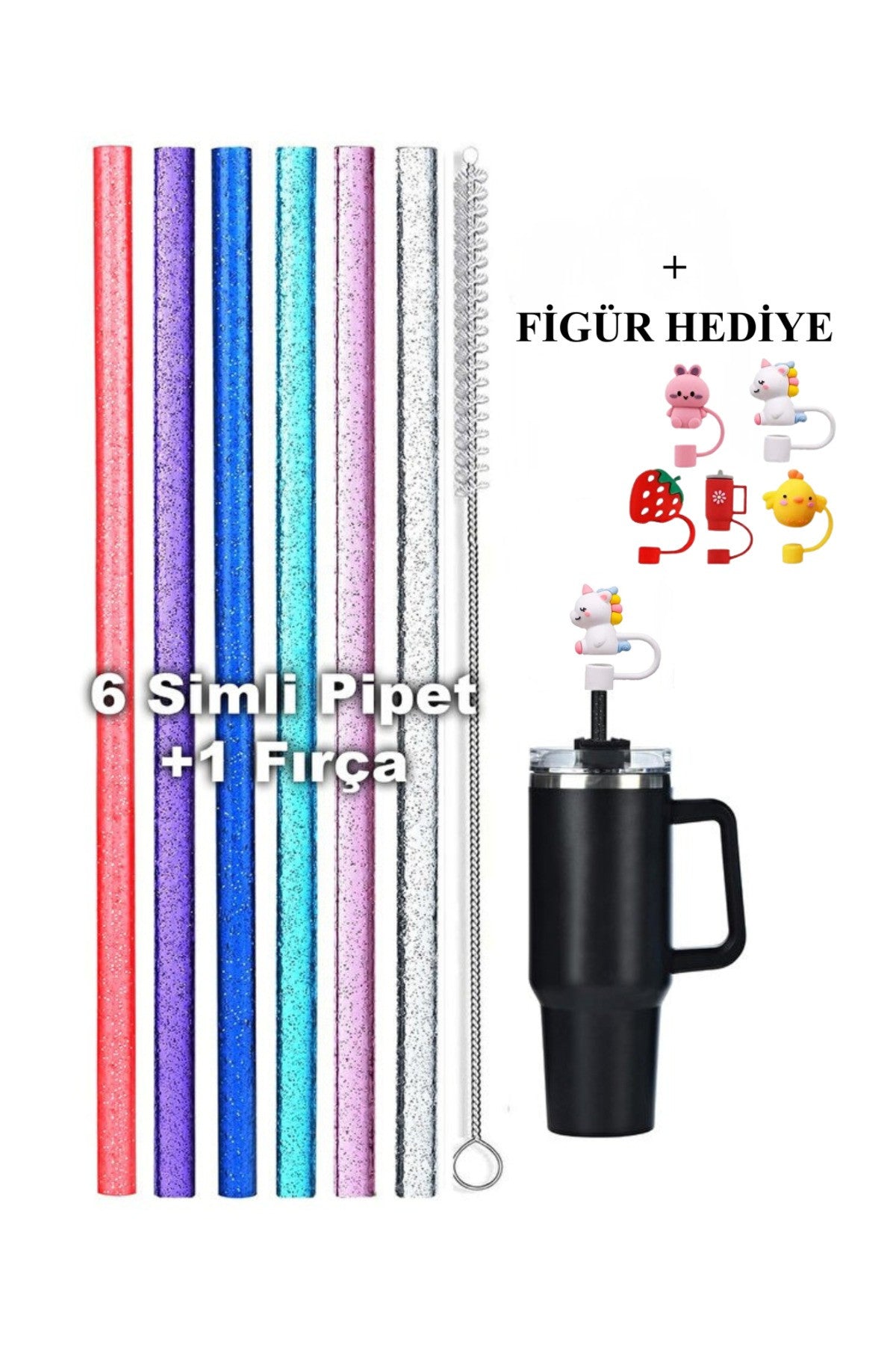 6 Adet 30cm ile Uyumlu Tritan Parıltılı Simli Pipet