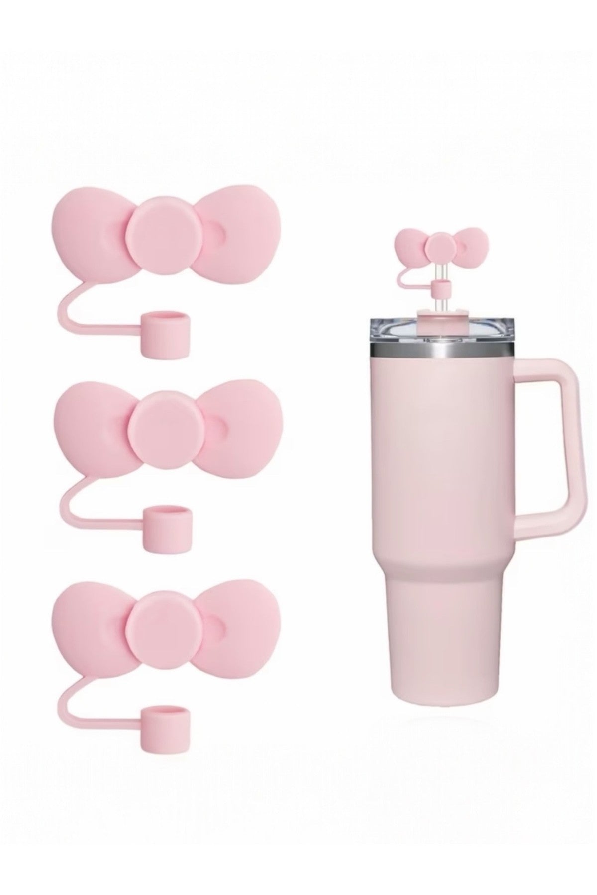 1 Adet Kawaii Tarzı Stanly Quencher için Fiyonk Pipet Başlığı - 9-10 mm Pipetlerle Uyumlu Silikon