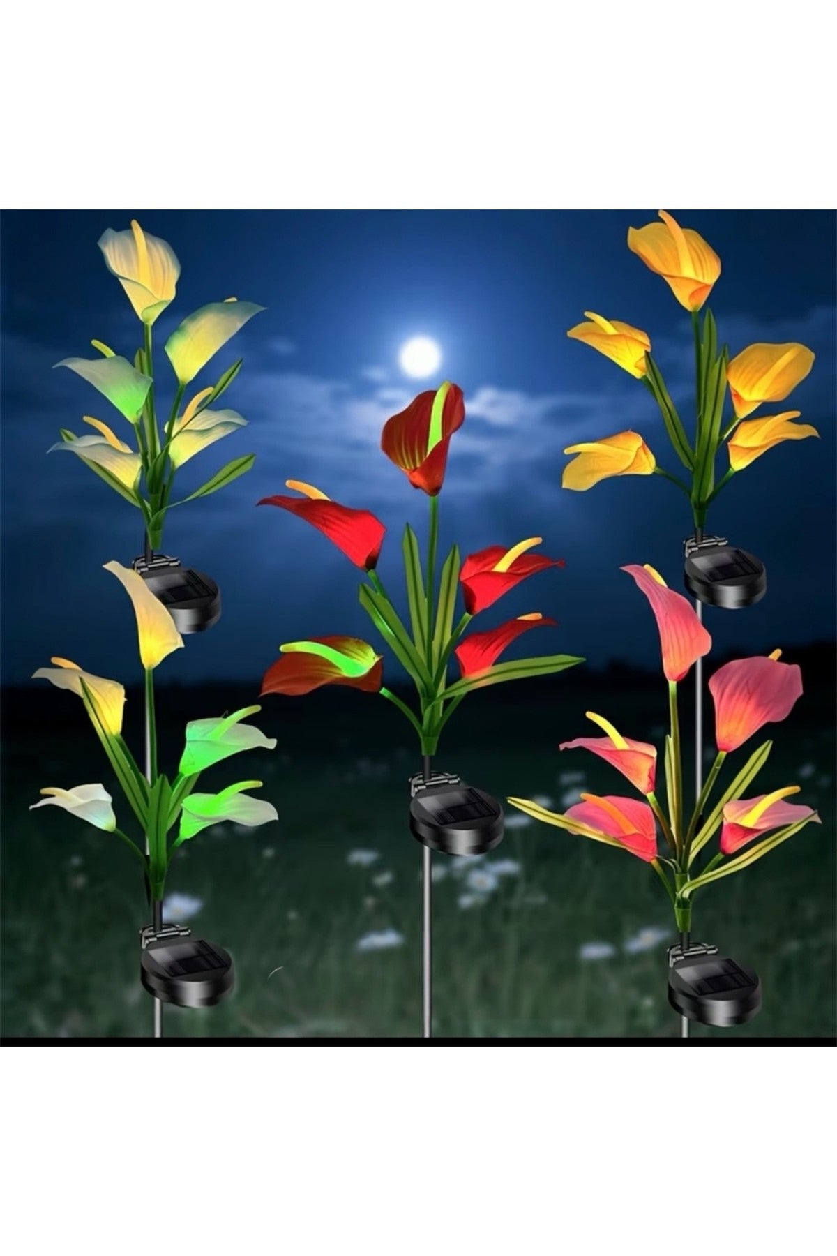 4 Dallı Solar Lily Zambak Bahçe Lambası,LED Peyzaj Aydınlatması, Güneş Enerjili Dekoratif Çiçek
