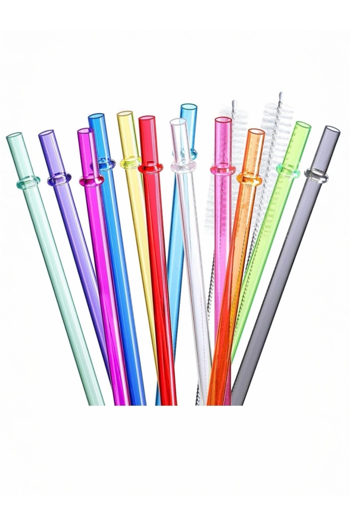 Halkalı Stanly Qencher Tritan Pipet- 30 cm - 4 Adet Renkli Pipet + 1 Temizleme Fırçası