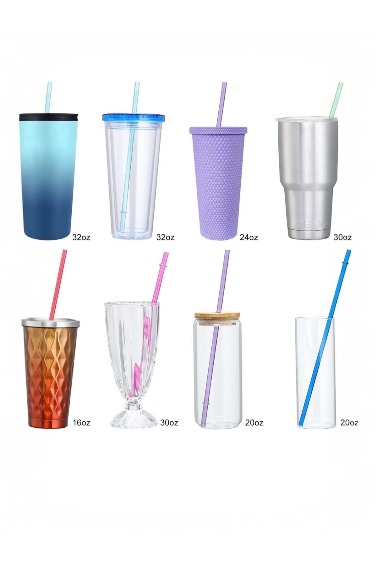 Halkalı Stanly Qencher Tritan Pipet- 30 cm - 4 Adet Renkli Pipet + 1 Temizleme Fırçası