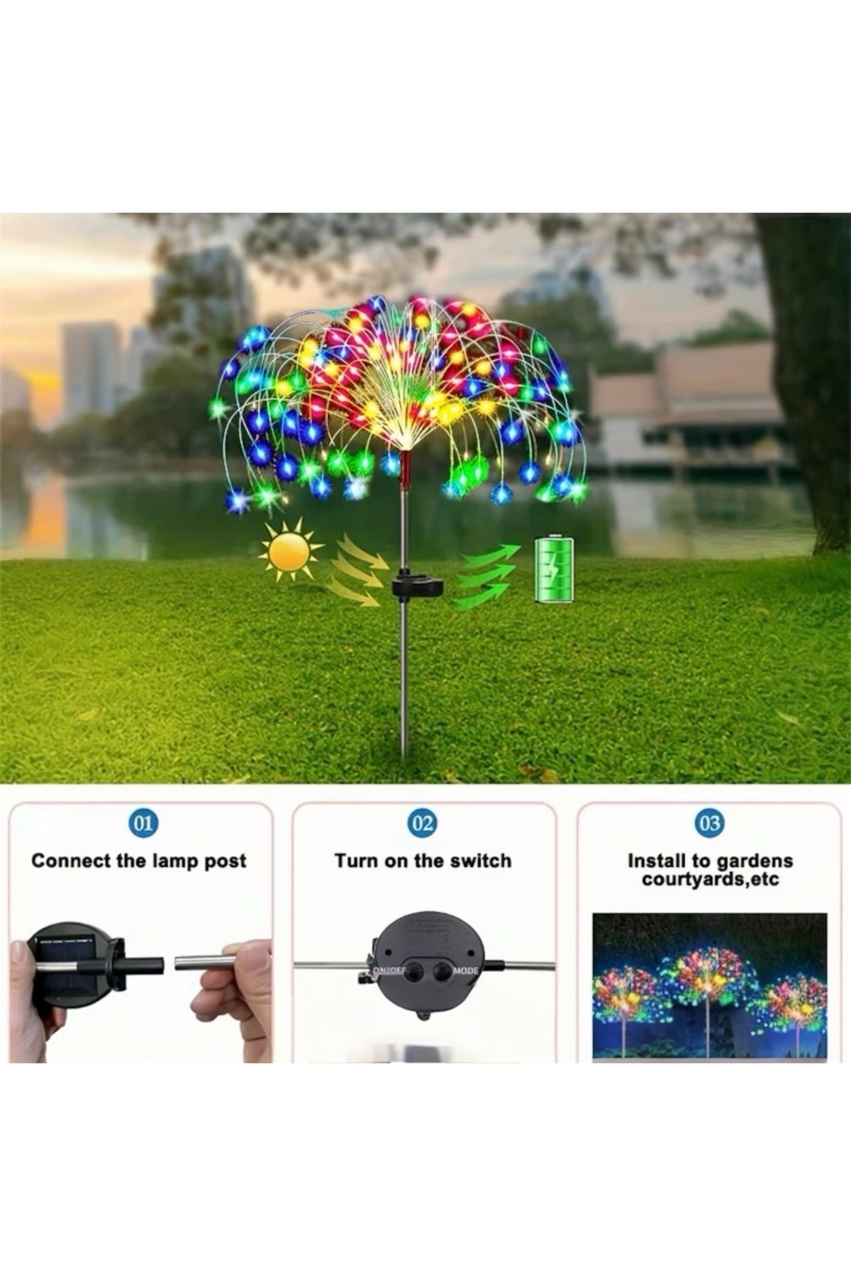 Güneş Enerjili Bahçe Aydınlatması Günışığı veya Çok Renkli LED Işıklar, Dış Mekan Aydınlatma