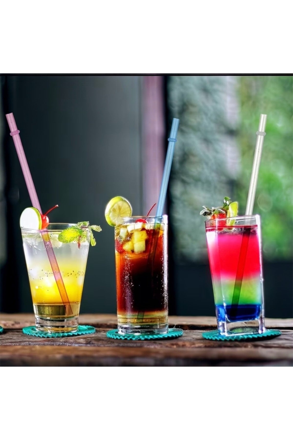 30 cm Stenley Quencher Uyumlu Simli Halkalı 4'lü Tritan Pipet Seti + Temizleme Fırçası - 40oz Stanly Quencher Uyumlu
