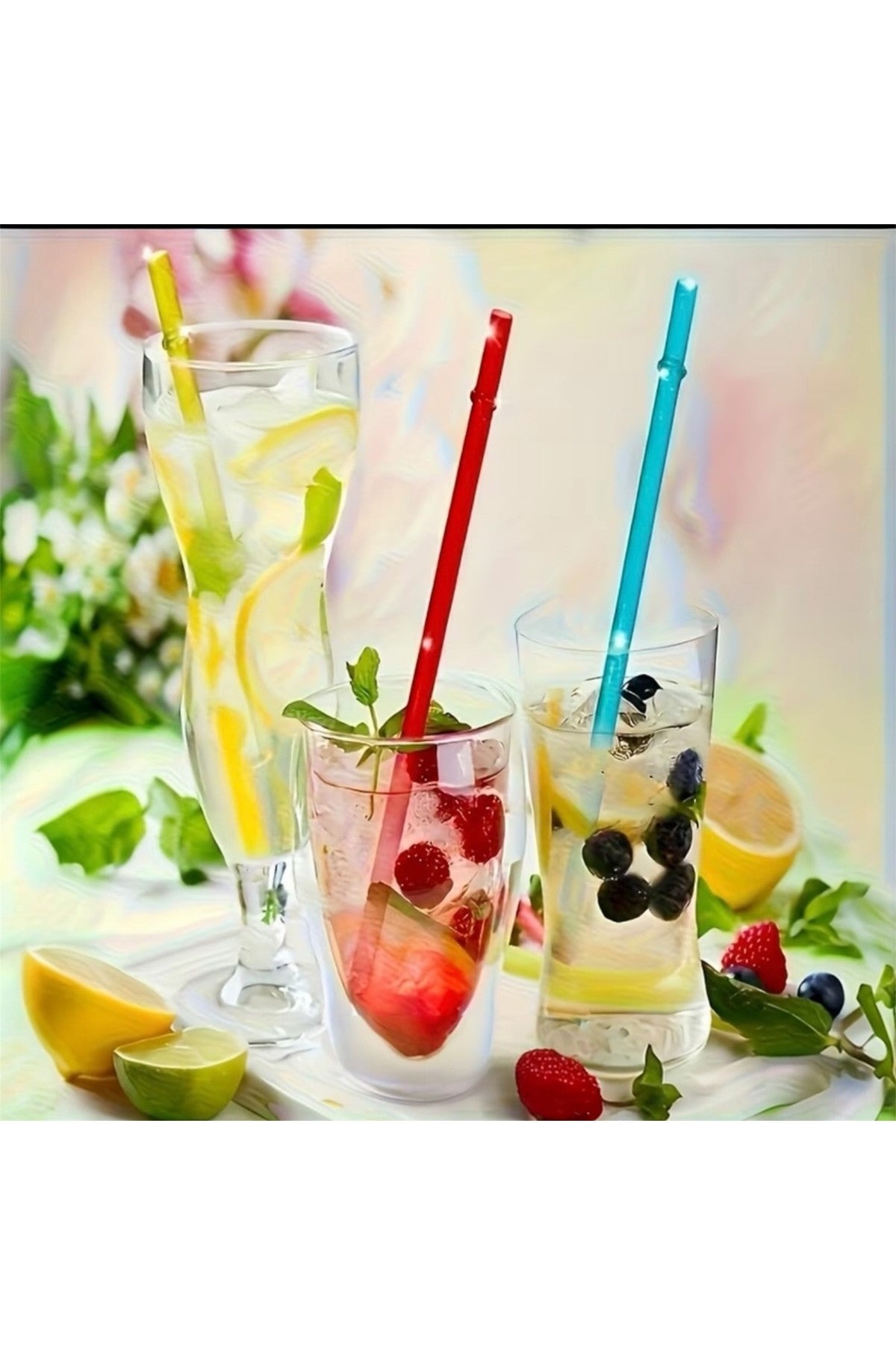 30 cm Stenley Quencher Uyumlu Simli Halkalı 4'lü Tritan Pipet Seti + Temizleme Fırçası - 40oz Stanly Quencher Uyumlu
