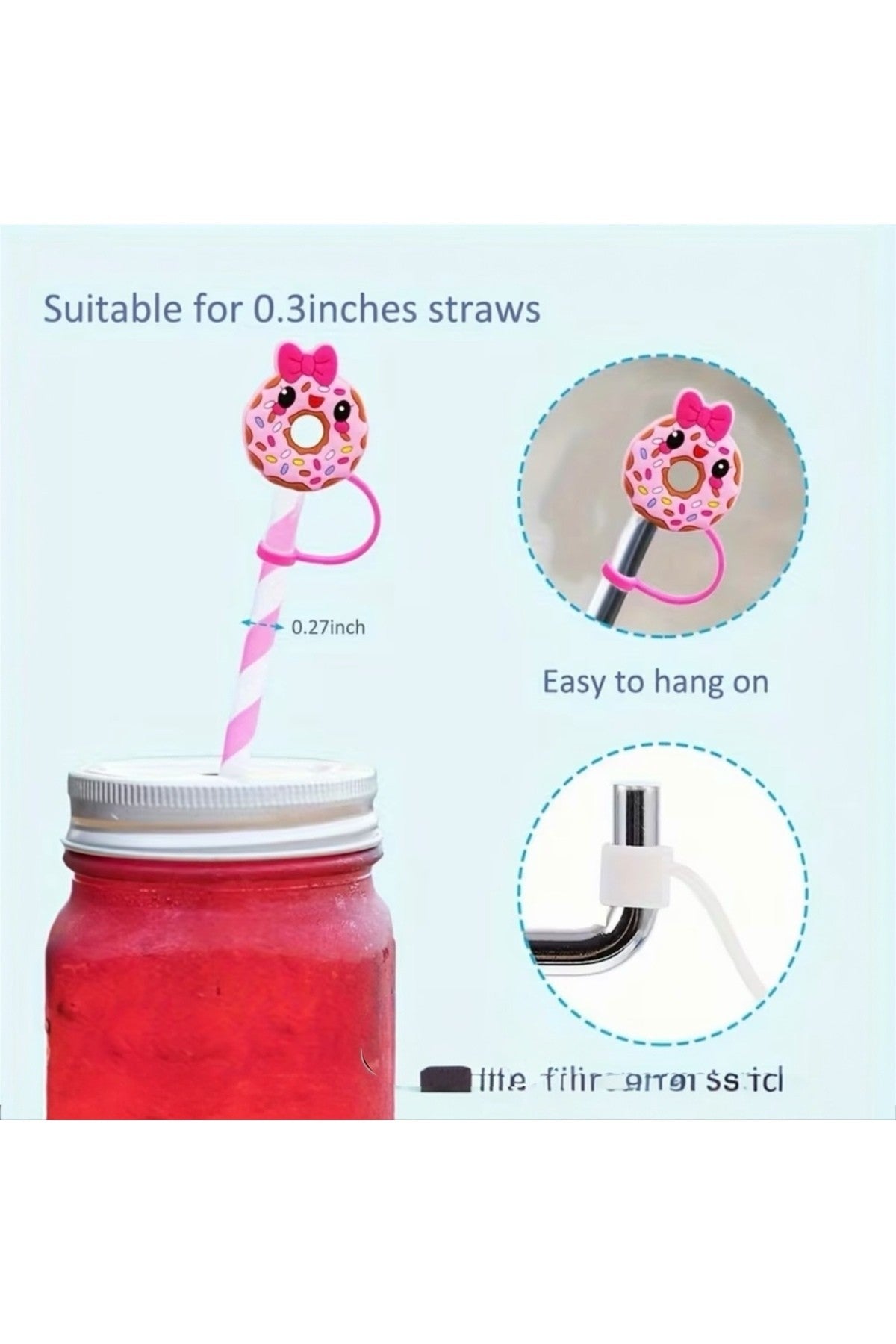 1 Adet Stenley Quencher Uyumlu Sevimli (10MM) Pipet Tıpası/ Kapağı Pembe