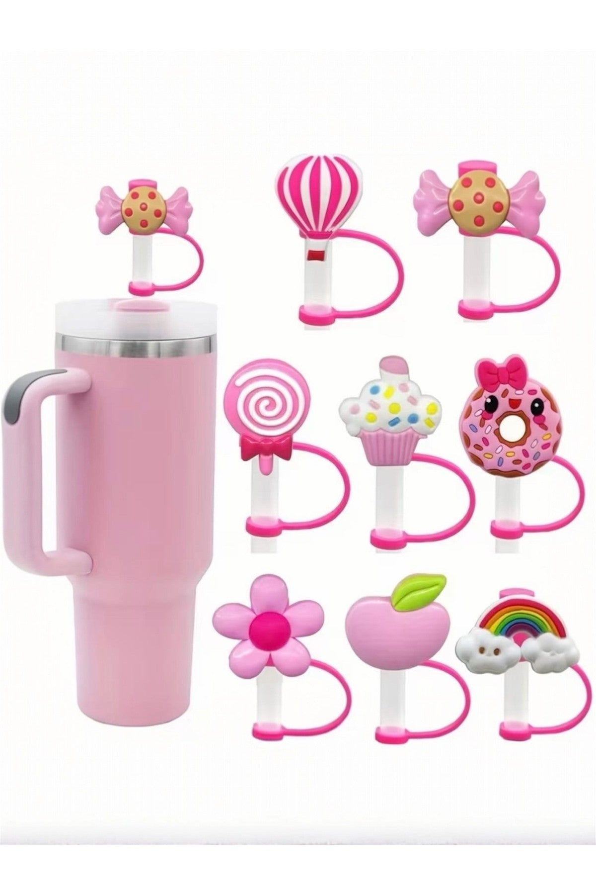 1 Adet Stenley Quencher Uyumlu Sevimli (10MM) Pipet Tıpası/ Kapağı Pembe