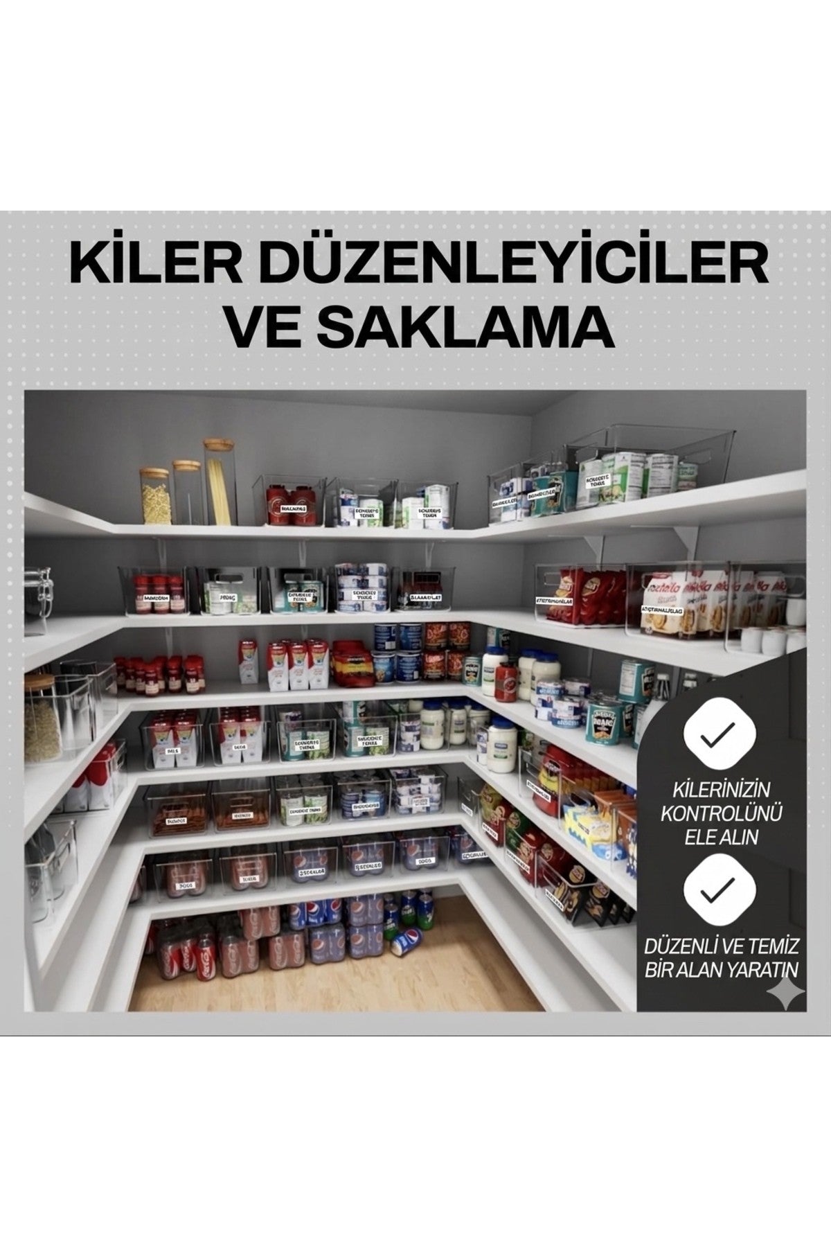 1 Adet Şeffaf Akrilik Buzdolabı Düzenleyici - Mutfak, Banyo, Dolap İçi Düzenleme Kutusu Organizer