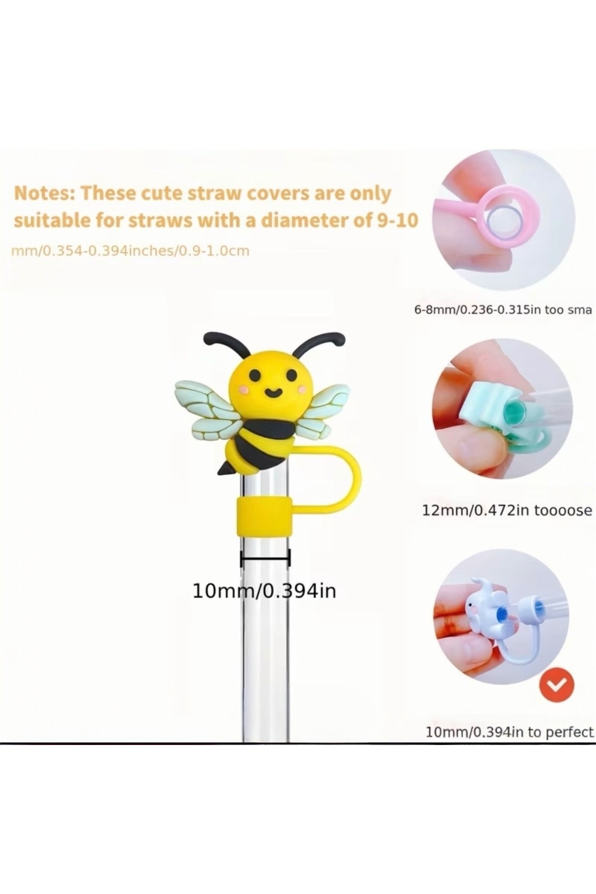 Arı Stanly Quencher Termos Uyumlu Aksesuar/ Pipet Koruyucu/ Hayvan Figürlü Pipet Kılıfı / Tıpası