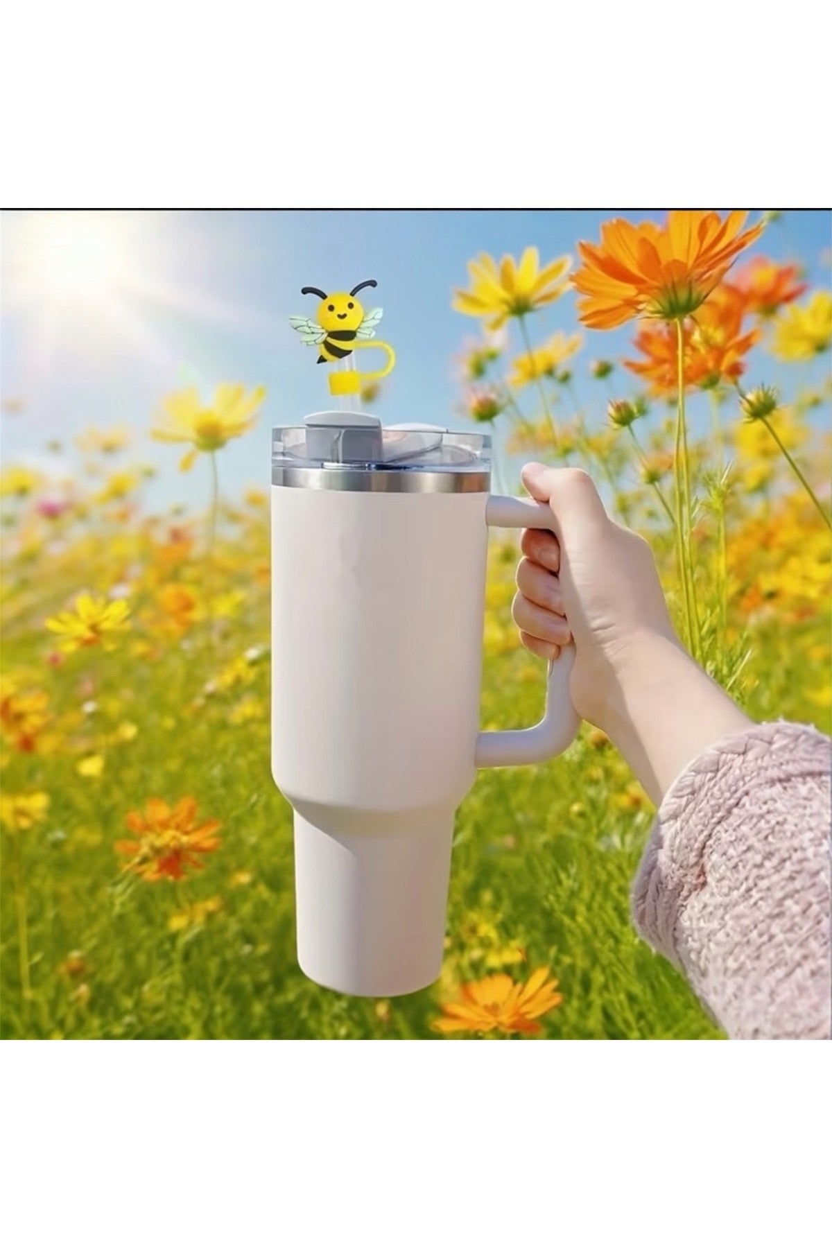 Arı Stanly Quencher Termos Uyumlu Aksesuar/ Pipet Koruyucu/ Hayvan Figürlü Pipet Kılıfı / Tıpası