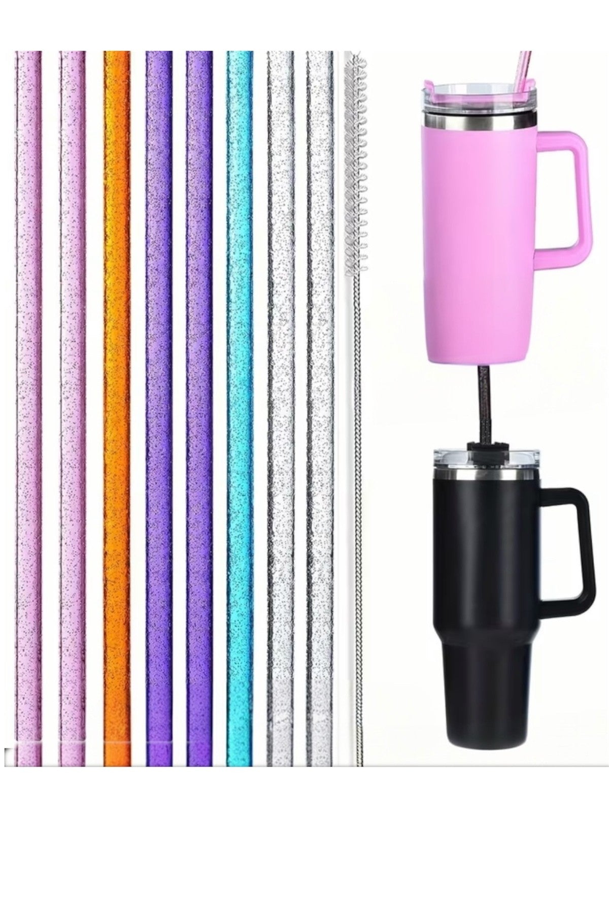 4 Adet 30cm Stanly Quencher Uyumlu Tritan Malzeme Simli Pipet