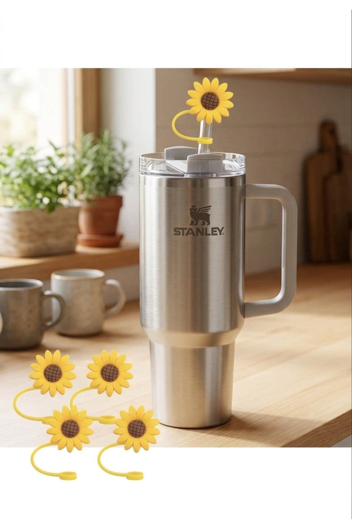 1 Adet 10mm Ayçiçeği Quencher Termos Uyumlu Silikon Pipet Tıpası Kapak