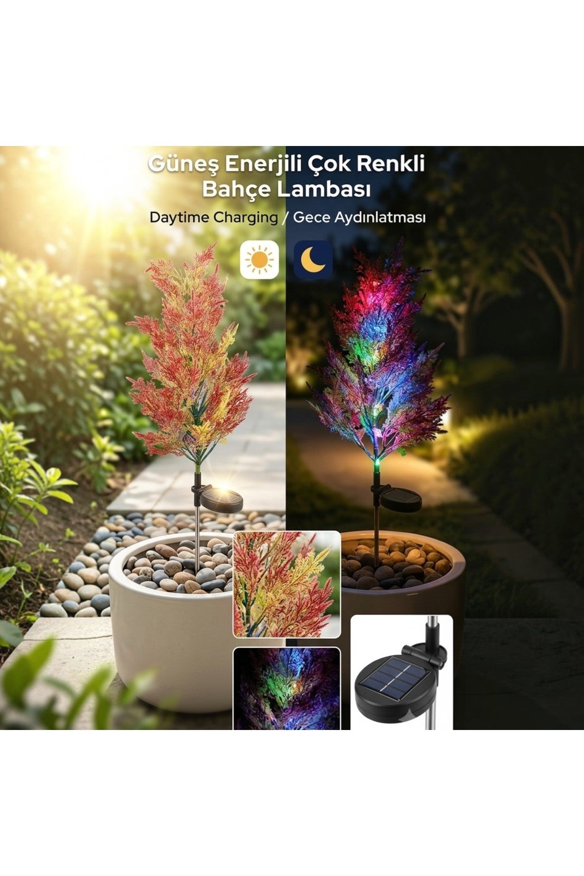 Güneş Enerjili LED Çam Ağacı Bahçe Lambası , Peyzaj Aydınlatması, Su Geçirmez, 80cm