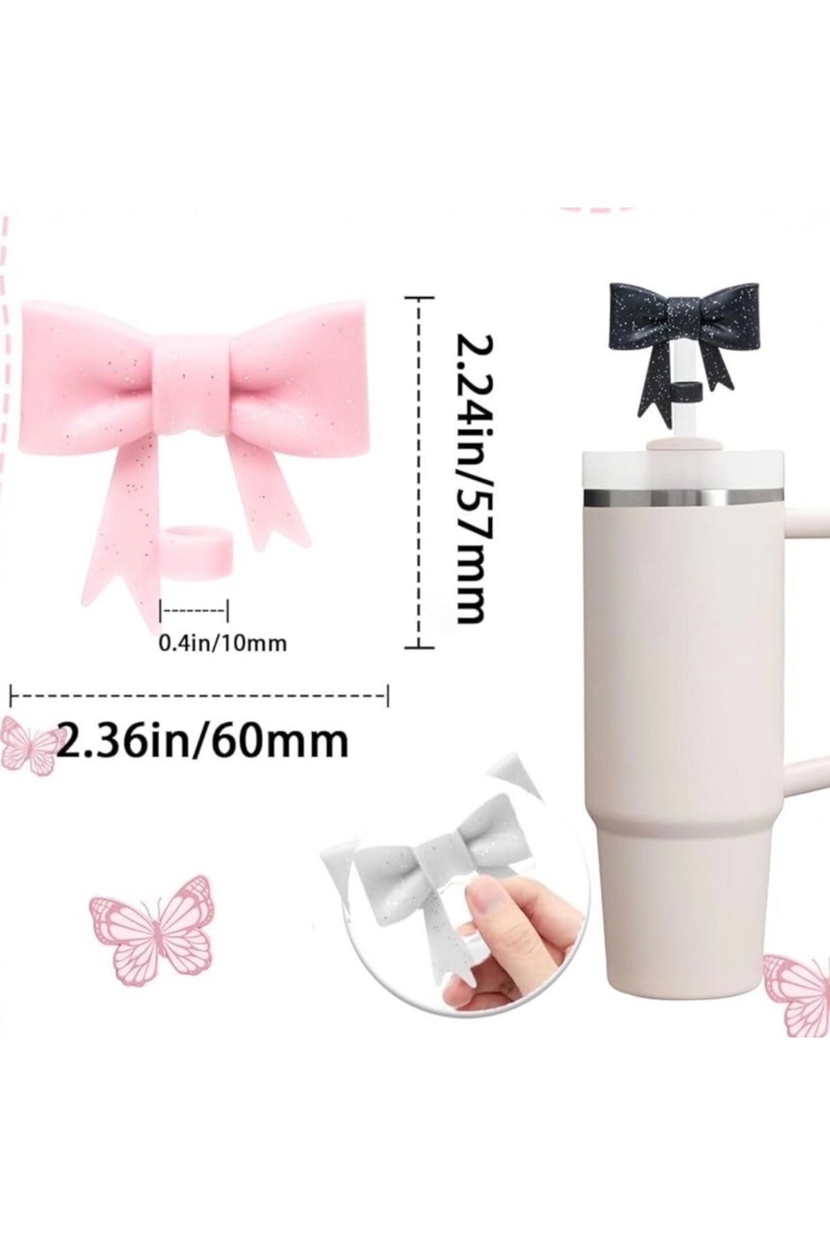 1 Adet Stenley Quencher Uyumlu Simli Koyu Pembe Fiyonk (10MM) Pipet Tıpası