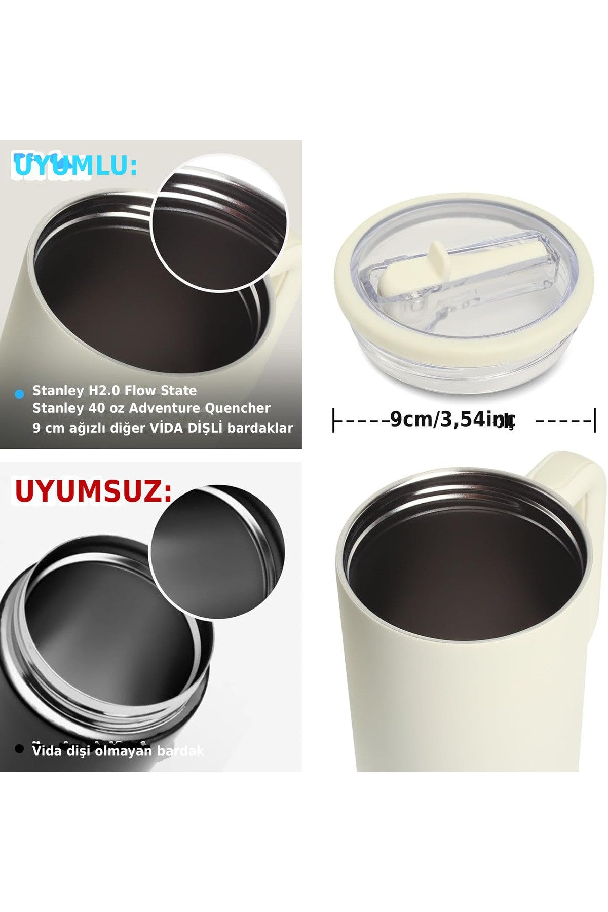 2 Adet Stnly Quencher Uyumlu 40 oz Flip Pipetli Kapak Sızdırmaz Yedek Bardak Kapağı