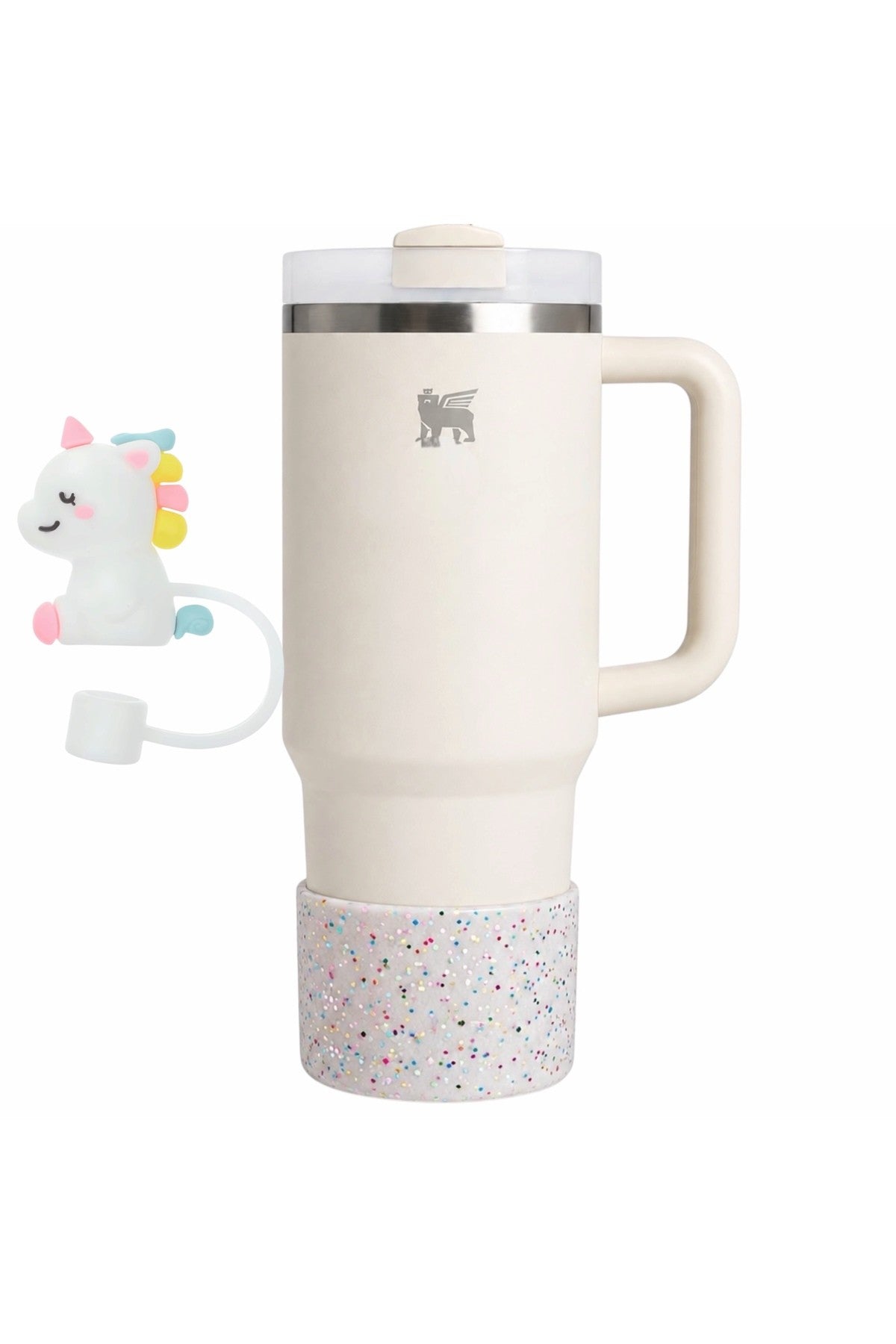 Quencher Bardak Aksesuar Seti: Sevimli Unicorn Silikon Pipet Tıpası Toz ve Böcek Koruyucu ve Simli Taban Koruyucu