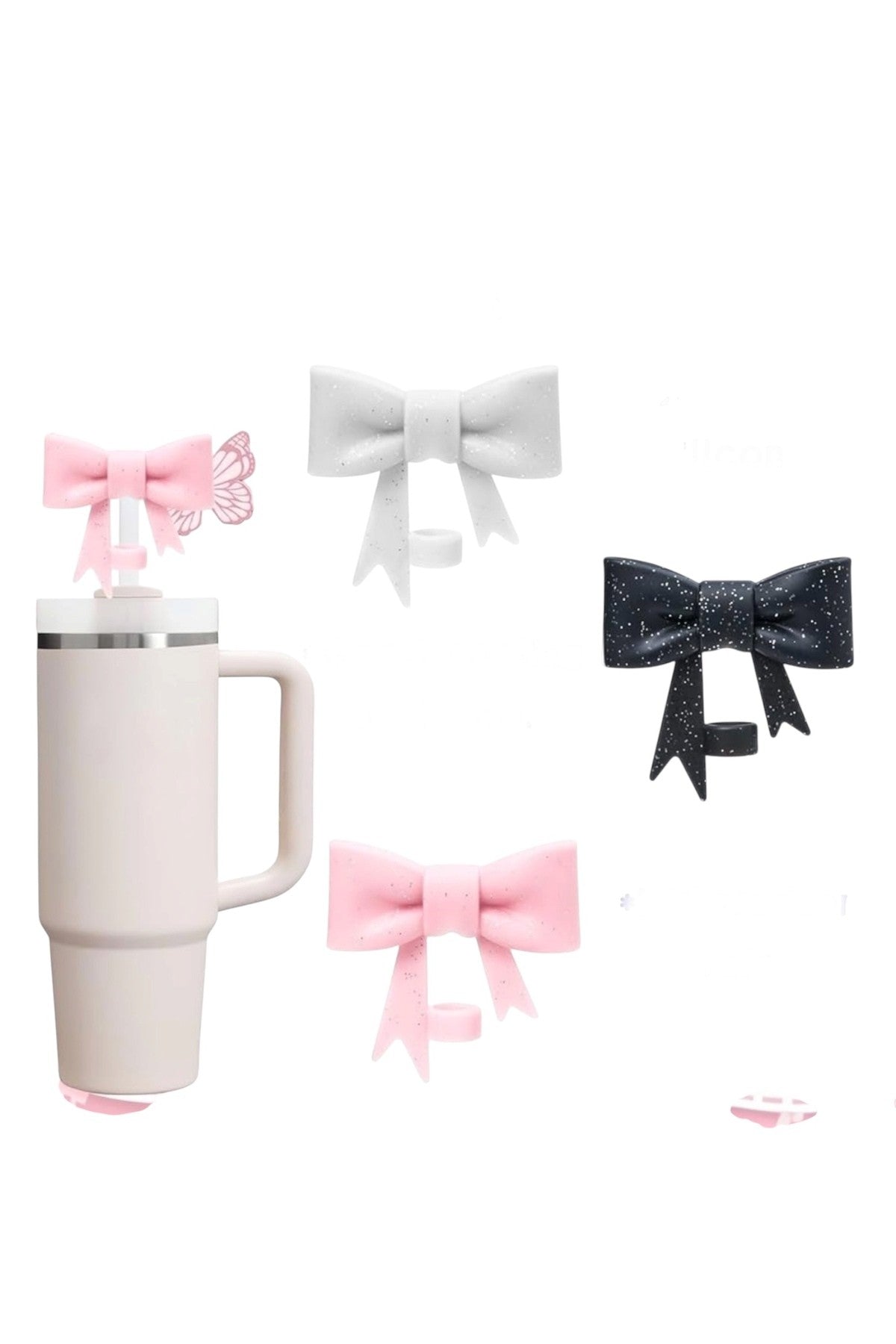 1 Adet Stnly Quencher Uyumlu Simli Siyah Fiyonk Pipet Tıpası Pipet Kapak Quencher Tapa