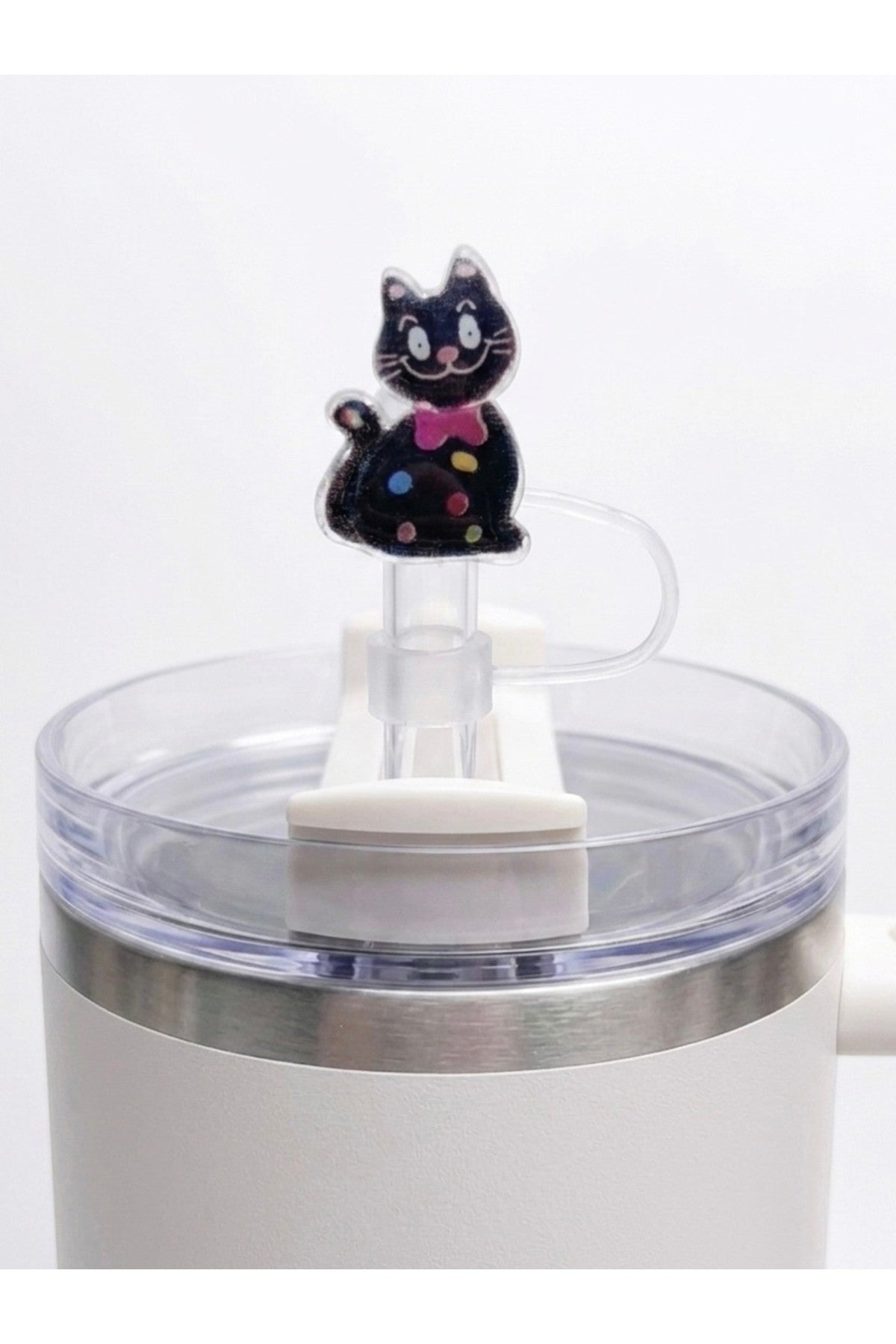Sevimli Elmas Kesim Kedi 10mm Pipet Koruyucu - Silikon Pipet Tıpası, Kapağı ve Başlığı