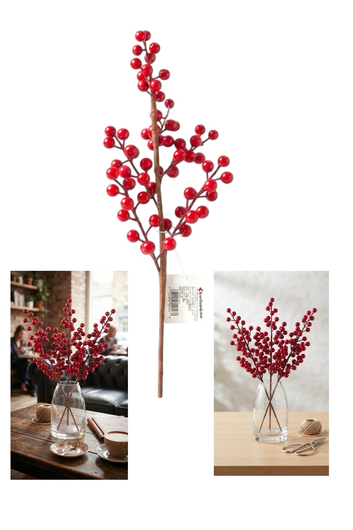 1 Adet 70 cm Büyük Boy El Yapımı Uğur Kokina Red Berry Yılbaşı Süsü Süs t1151