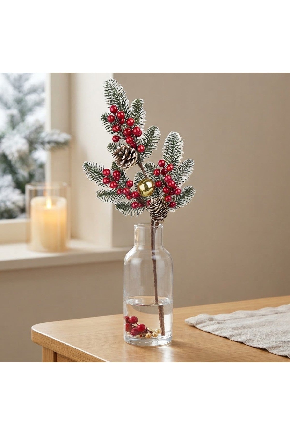 LED Peri Gün Işığı + 1 Adet Kozalaklı Kokina Yılbaşı Süsü Red Berry tuzkoz-113