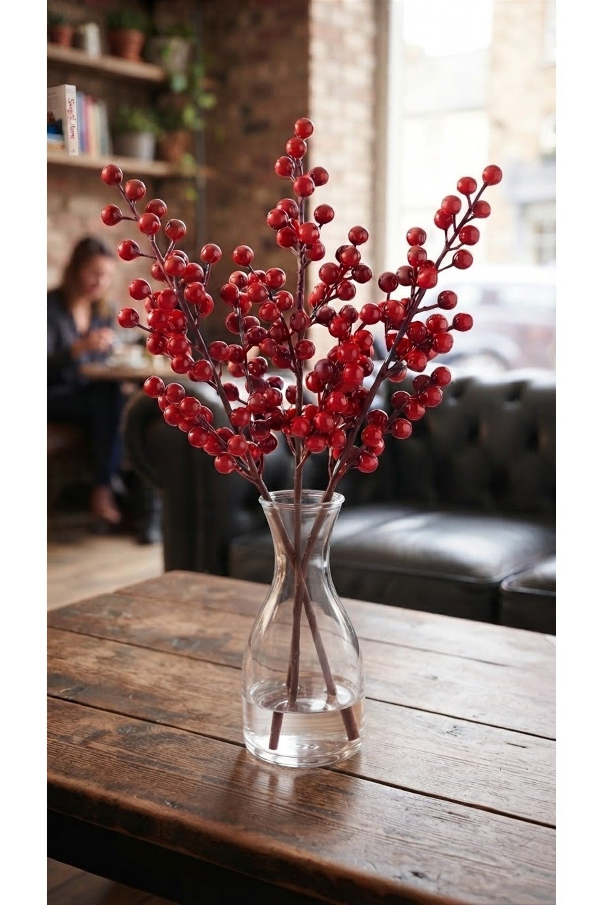 LED Peri Gün Işığı + 2 Adet 50 Cm Yılbaşı Kokina Kırmızı Kiraz Sapları Noel Berry Dalları t115