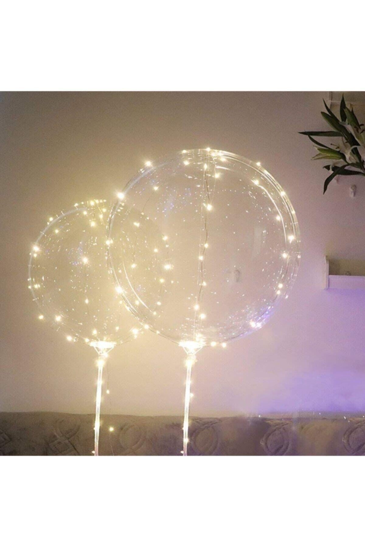 1 Adet 3 Metre 30 Peri Led Şeffaf Balon Çubuklu Pil Kutulu Işıklı Ledli Balon Gün Işığı Renk