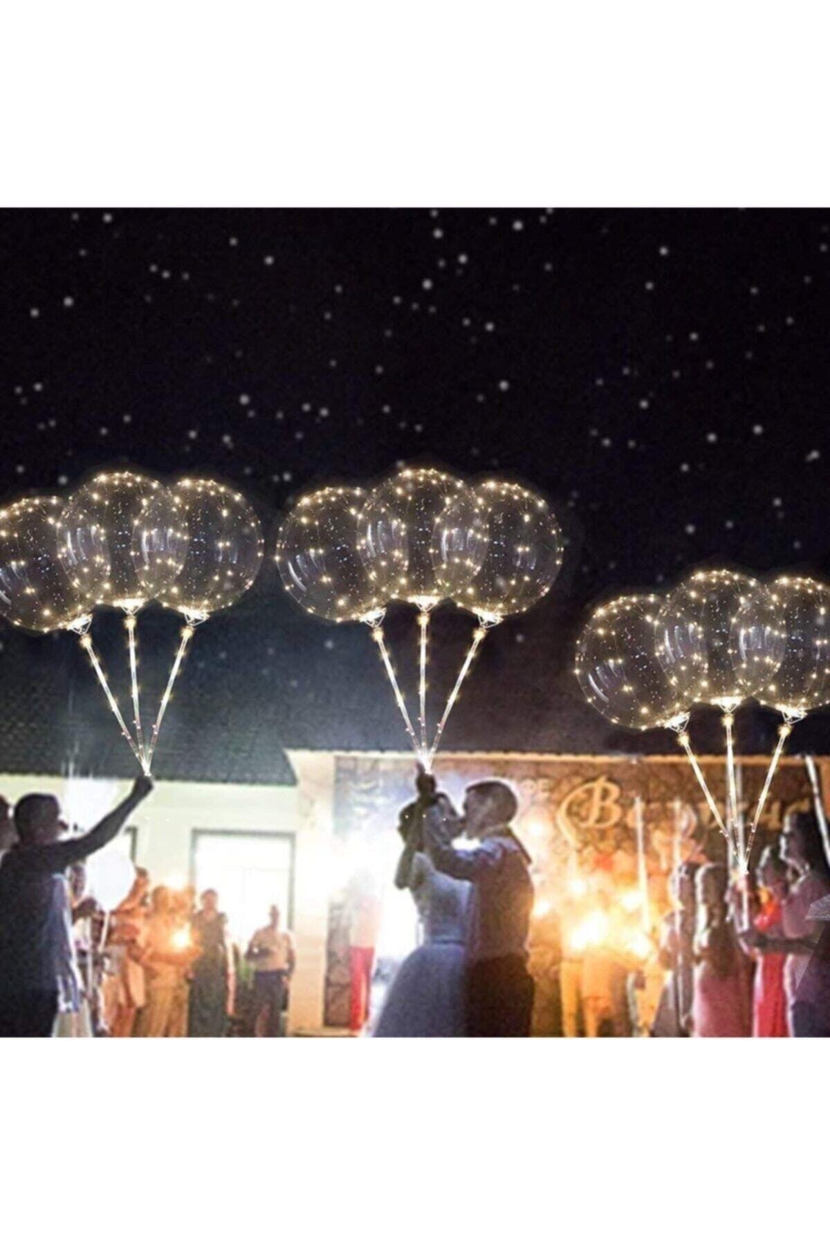 1 Adet 3 Metre 30 Peri Led Şeffaf Balon Çubuklu Pil Kutulu Işıklı Ledli Balon Gün Işığı Renk