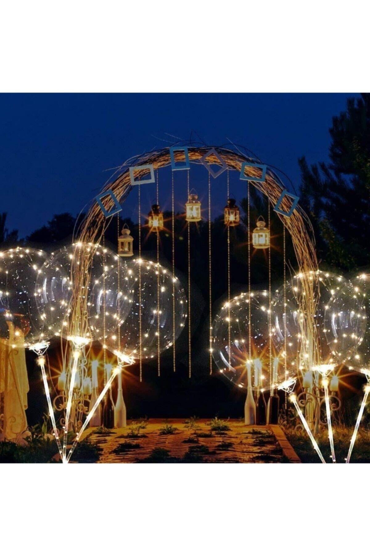 1 Adet 3 Metre 30 Peri Led Şeffaf Balon Çubuklu Pil Kutulu Işıklı Ledli Balon Gün Işığı Renk