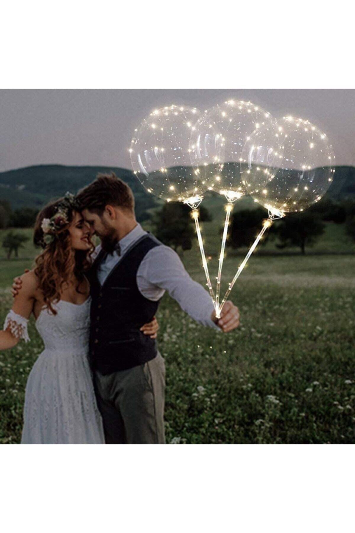 1 Adet 3 Metre 30 Peri Led Şeffaf Balon Çubuklu Pil Kutulu Işıklı Ledli Balon Gün Işığı Renk