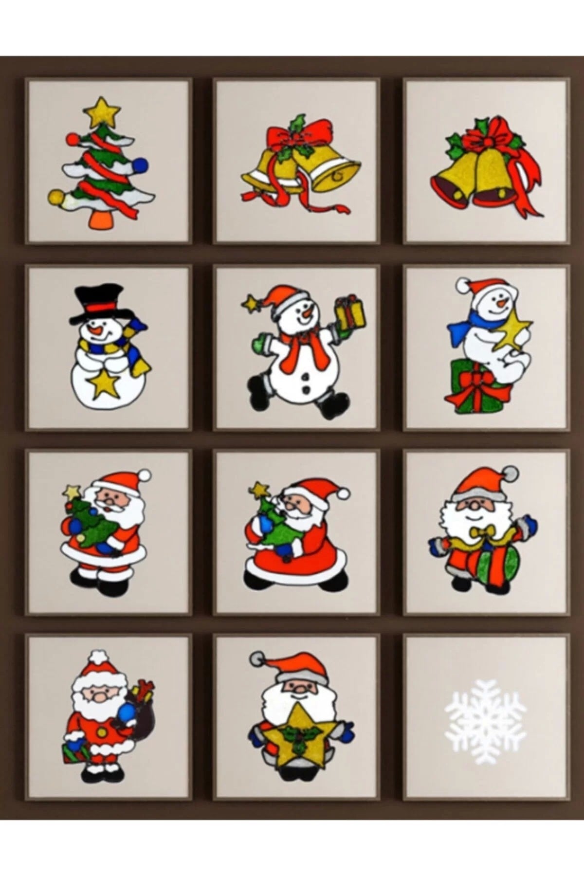 3 Adet Yılbaşı Cam Çıkartması , Yılbaşı Noel Cam Çıkartması , Jel Sticker