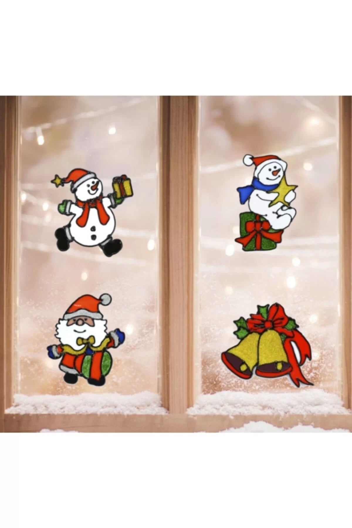 3 Adet Yılbaşı Cam Çıkartması , Yılbaşı Noel Cam Çıkartması , Jel Sticker