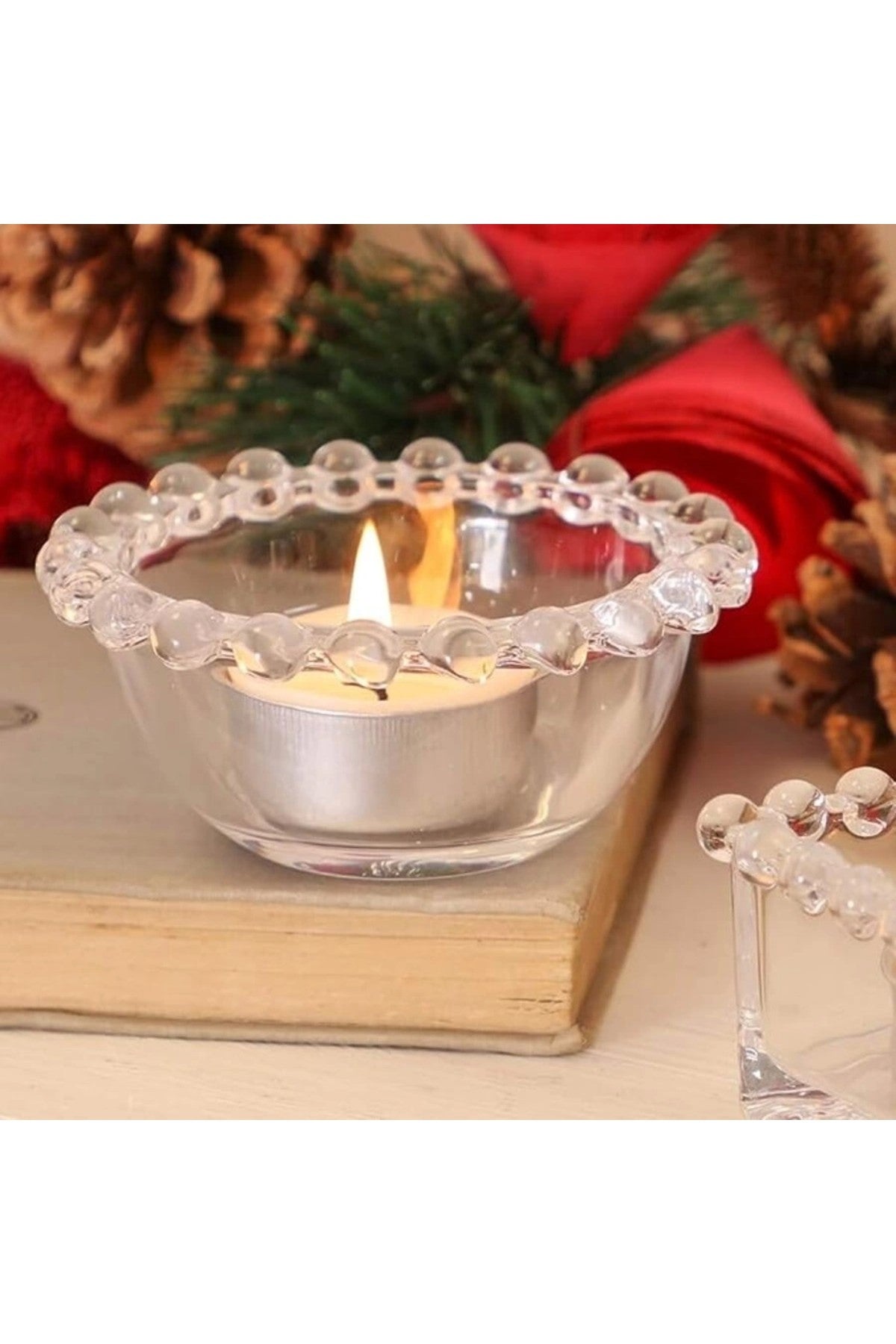 1 Adet Yuvarlak Boncuk Kenarlı Çerez Draje Lokum Reçel Sunum Kasesi Tealight Mumluk