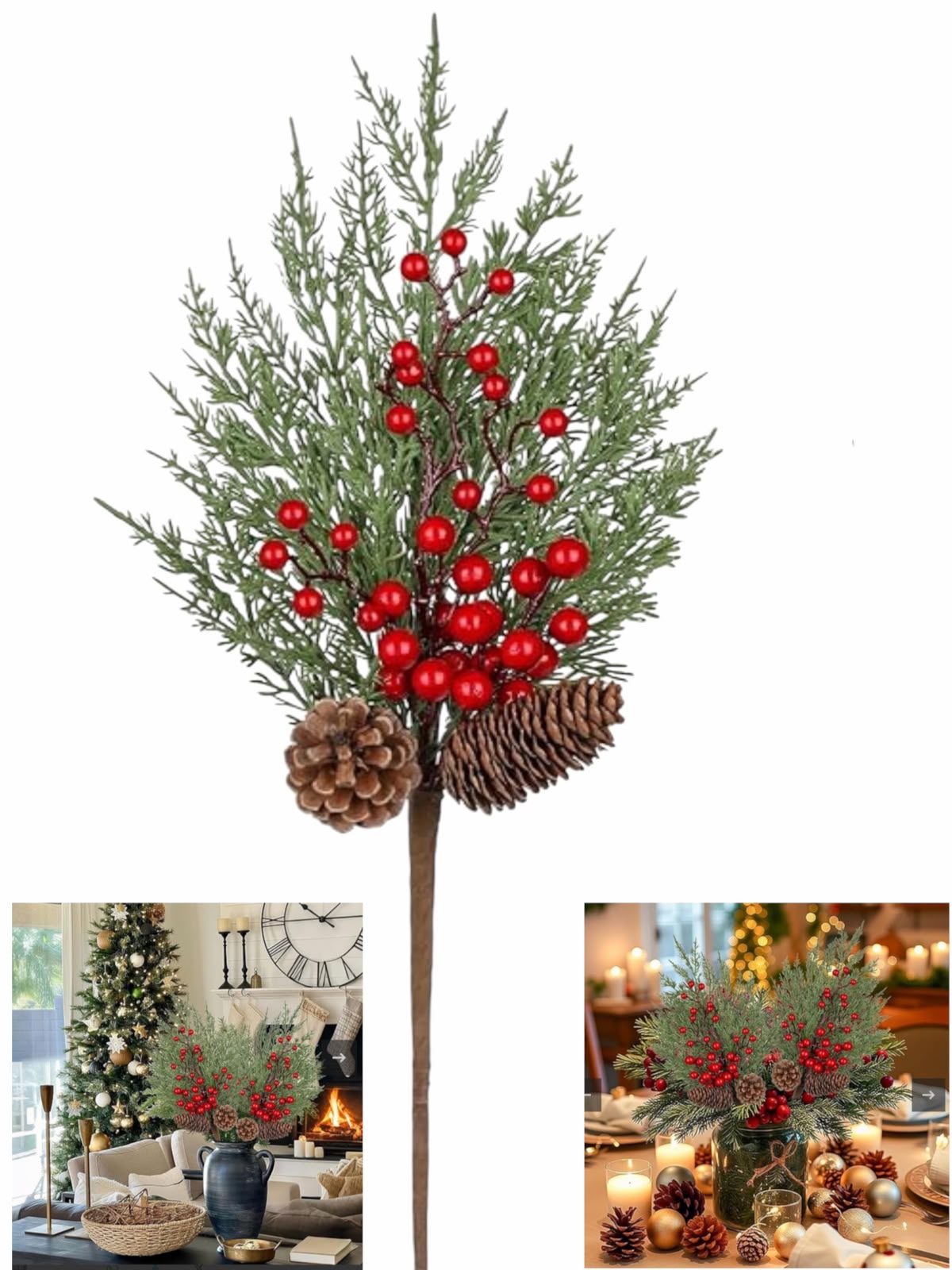 1 Adet 70 cm Kokina Yılbaşı Ağacı Süsü - Şans Çiçeği Red Berry Dalı, TSHV21