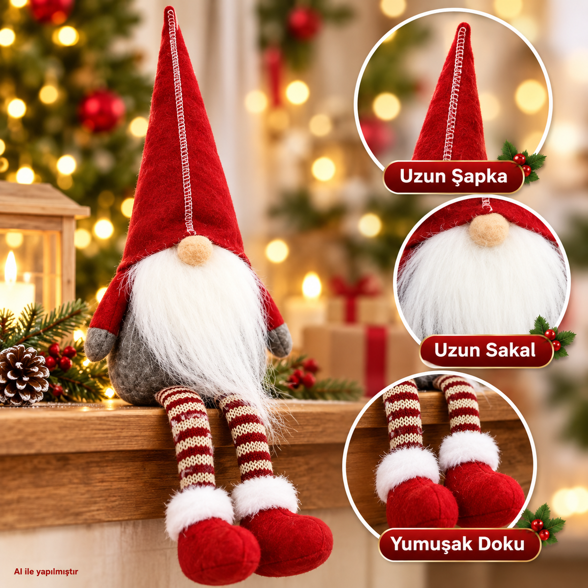 1 Adet 35 cm Uzun Şapkalı Gnome Tomte Şans Cücesi Yılbaşı Süsü Parti Dekorasyon Süs